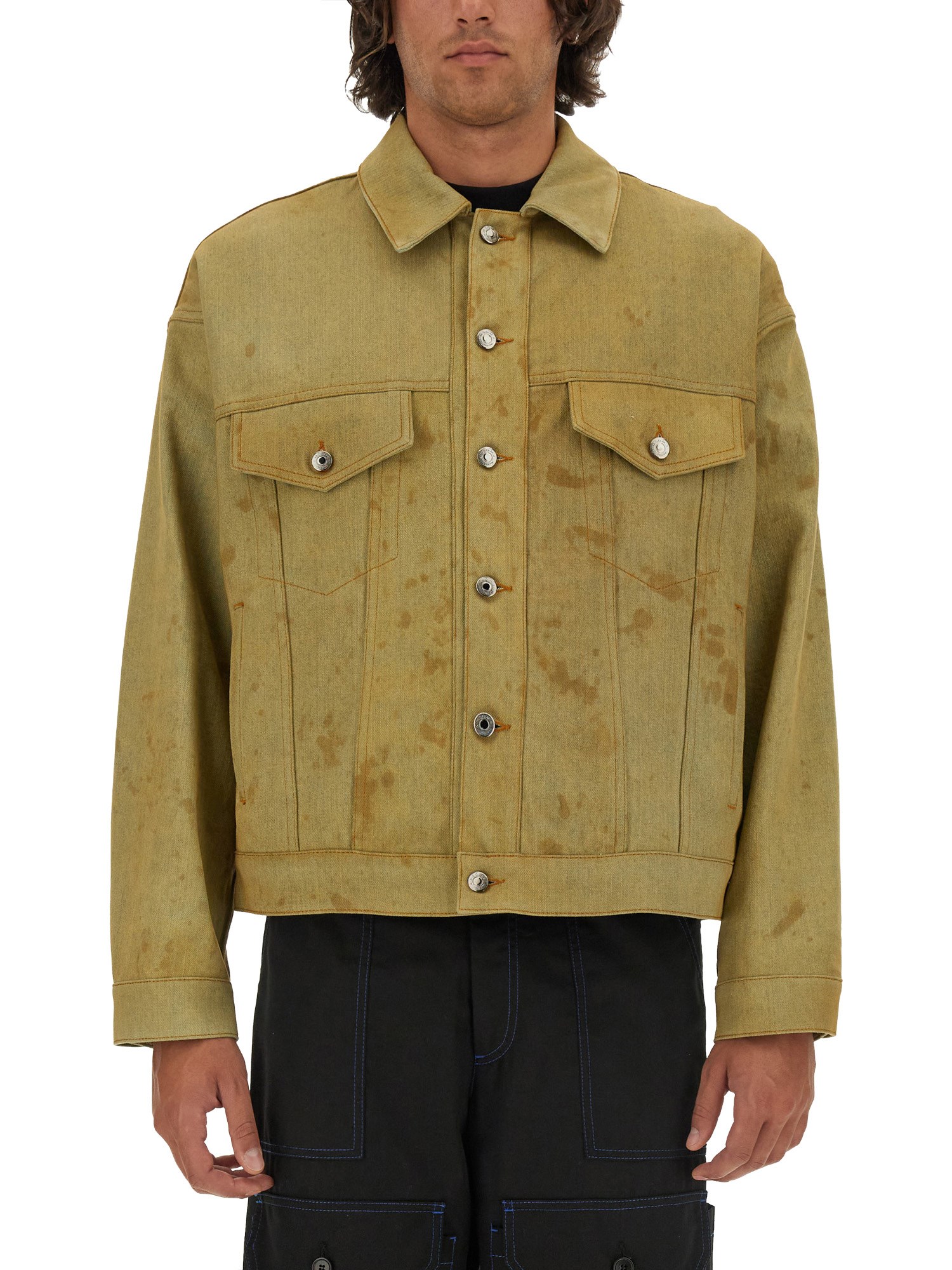 Msgm Denim Jacket Dyed In Tea In Green