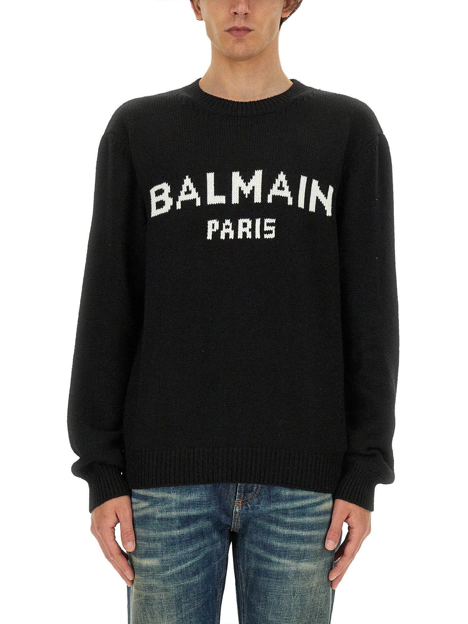 Balmain Jacquard Logo Sweater In Black