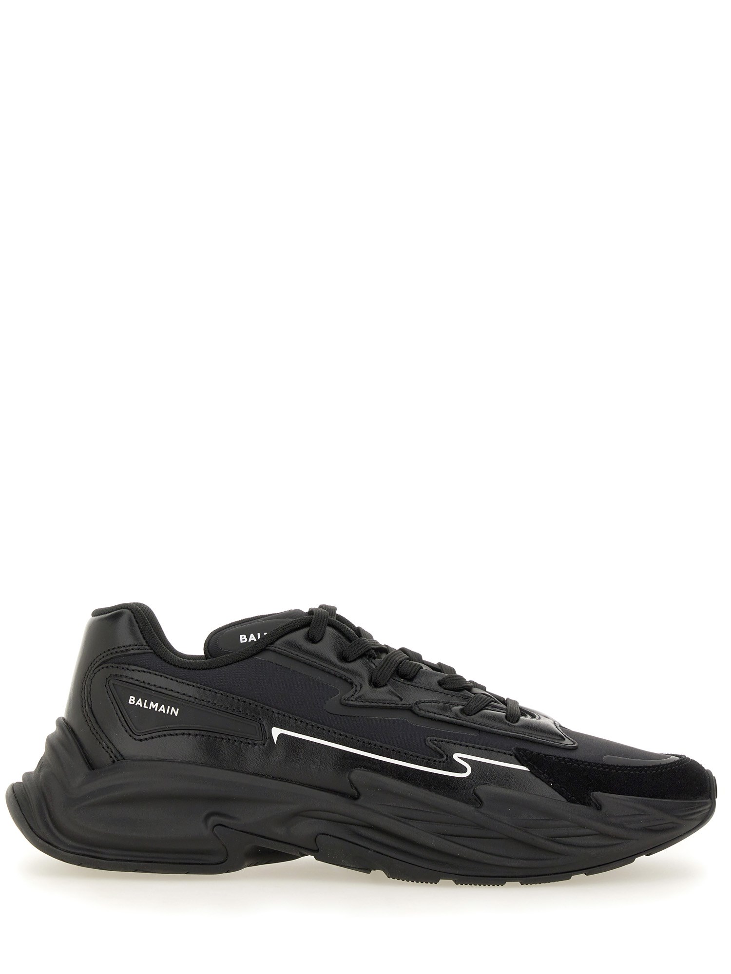 Balmain Black Run-row Leather Sneakers In Black