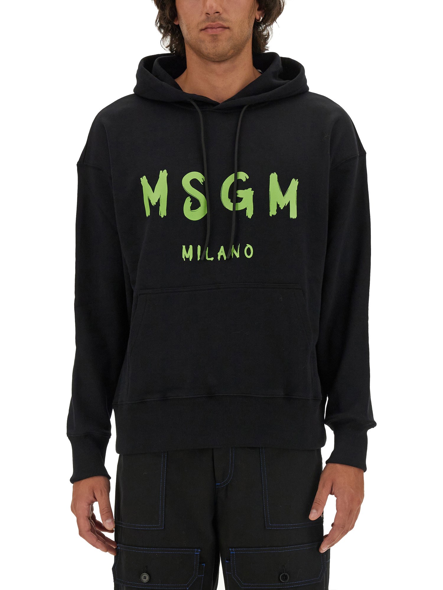 Shop Msgm Sweatshirt With Brushed Logo In Black