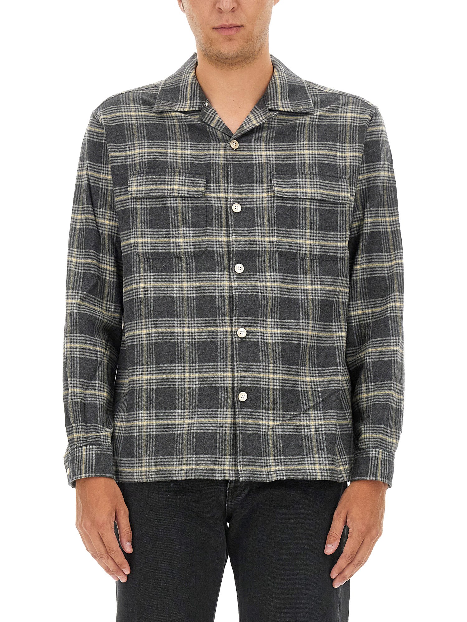 Sunflower Buttoned Plaid Shirt In Grey