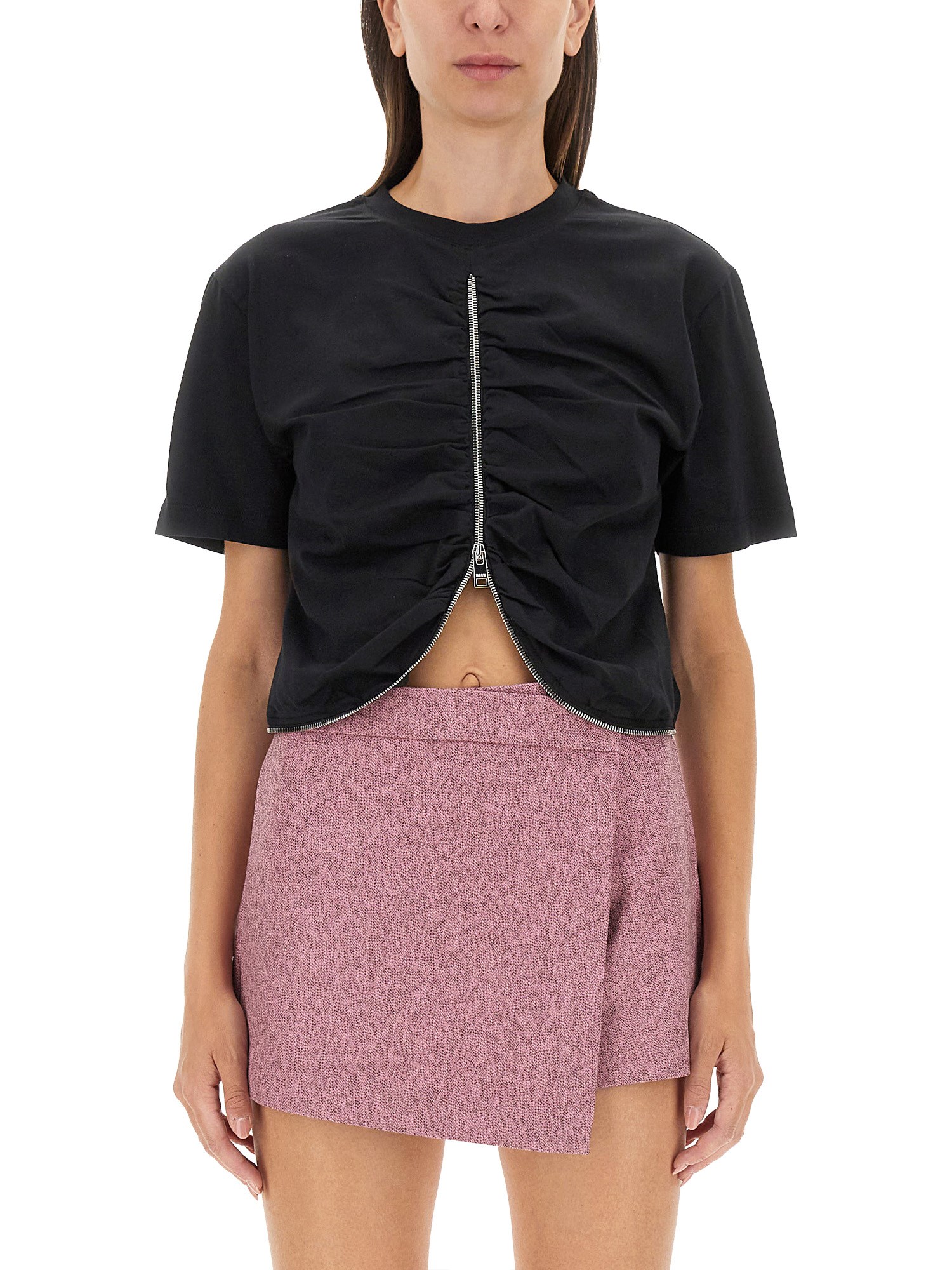 Shop Msgm Zippered T-shirt In Black