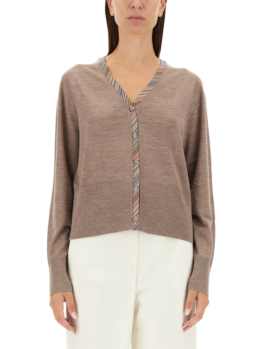 PAUL SMITH CARDIGAN IN MISTO LANA CON SCOLLO A V