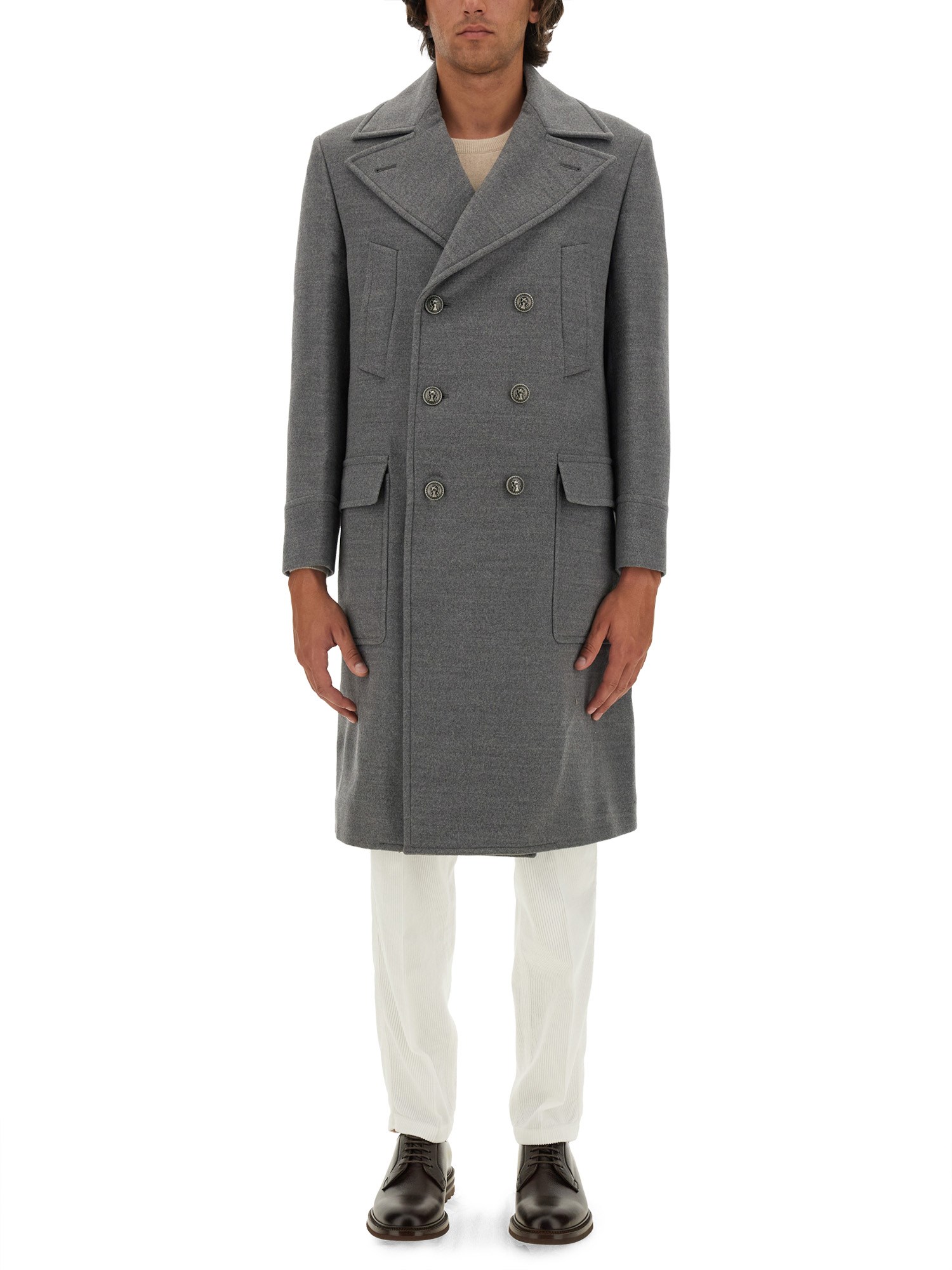 Brunello Cucinelli Double-breasted Wool Coat In Grey