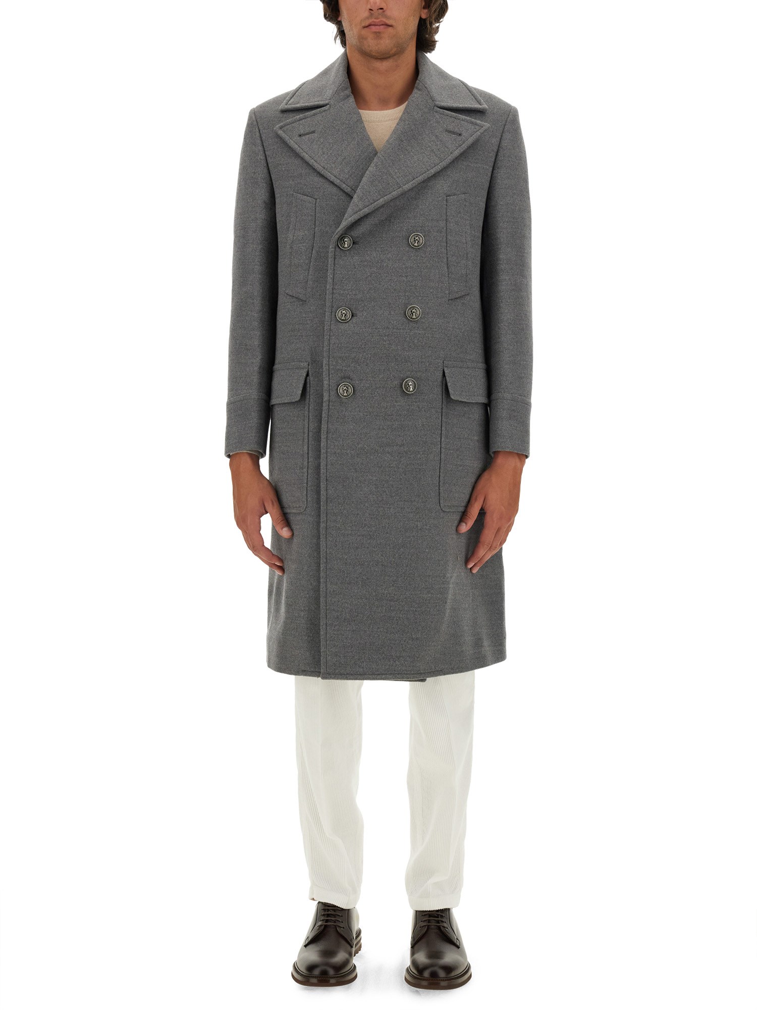 Shop Brunello Cucinelli Double-breasted Coat In Grey