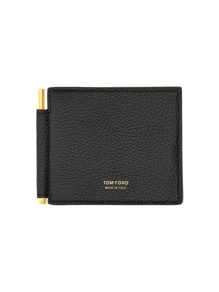 TOM FORD PORTAFOGLIO T LINE IN PELLE MARTELLATA CON MONEY CLIP