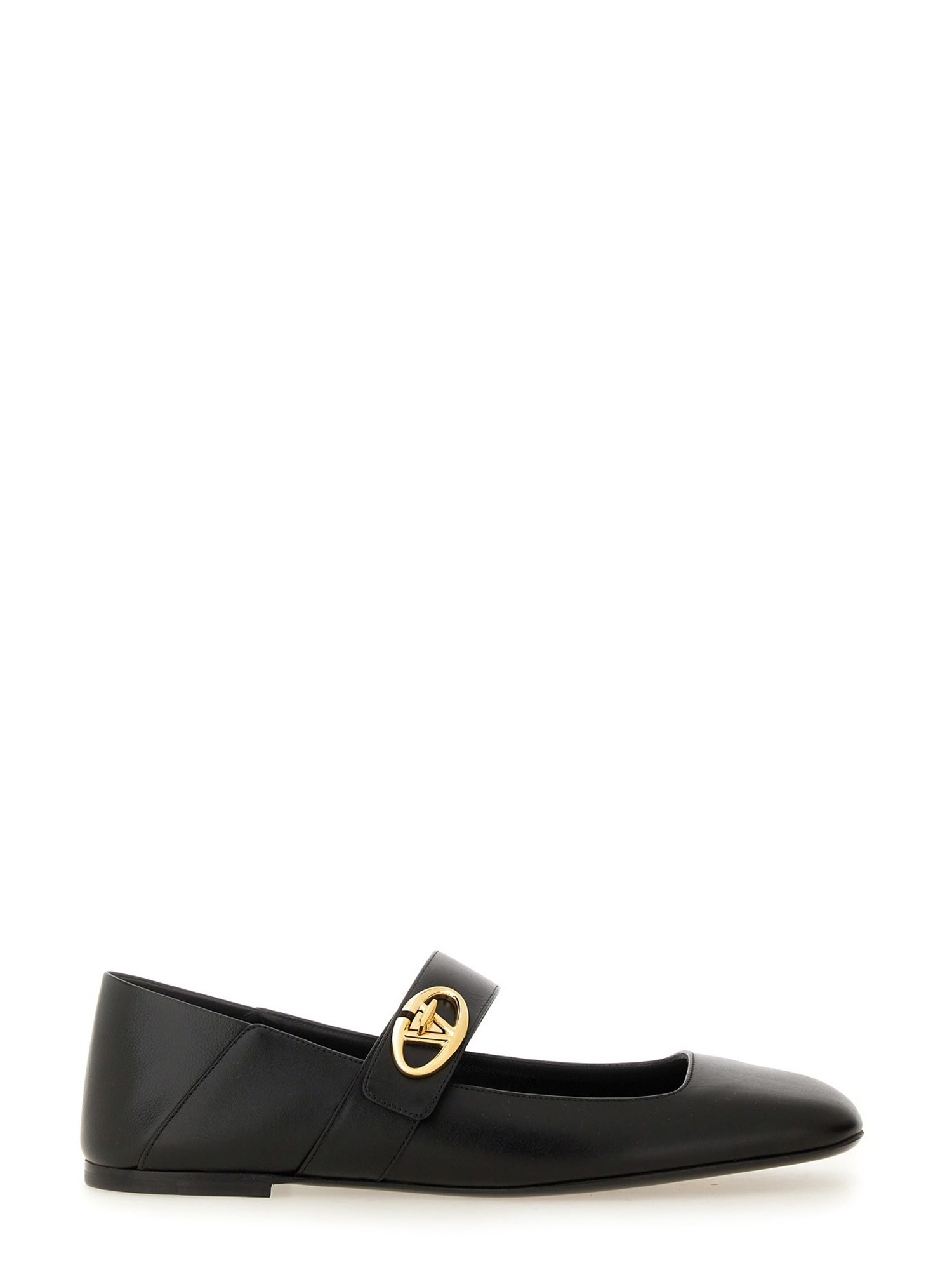 Valentino Vlogo Mary Jane Leather Ballerina Flat In Black