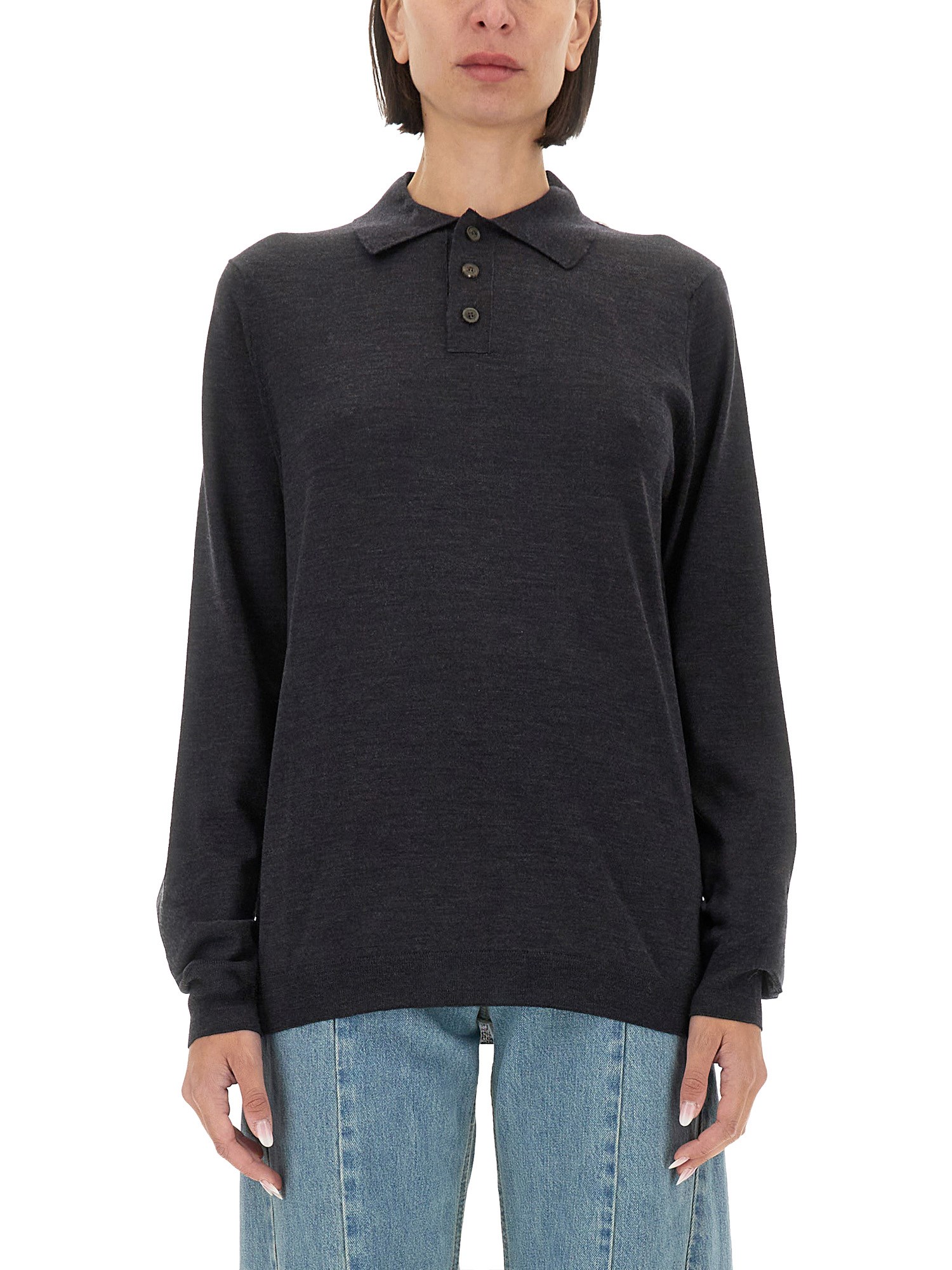 Shop Maison Margiela Wool Polo. In Grey