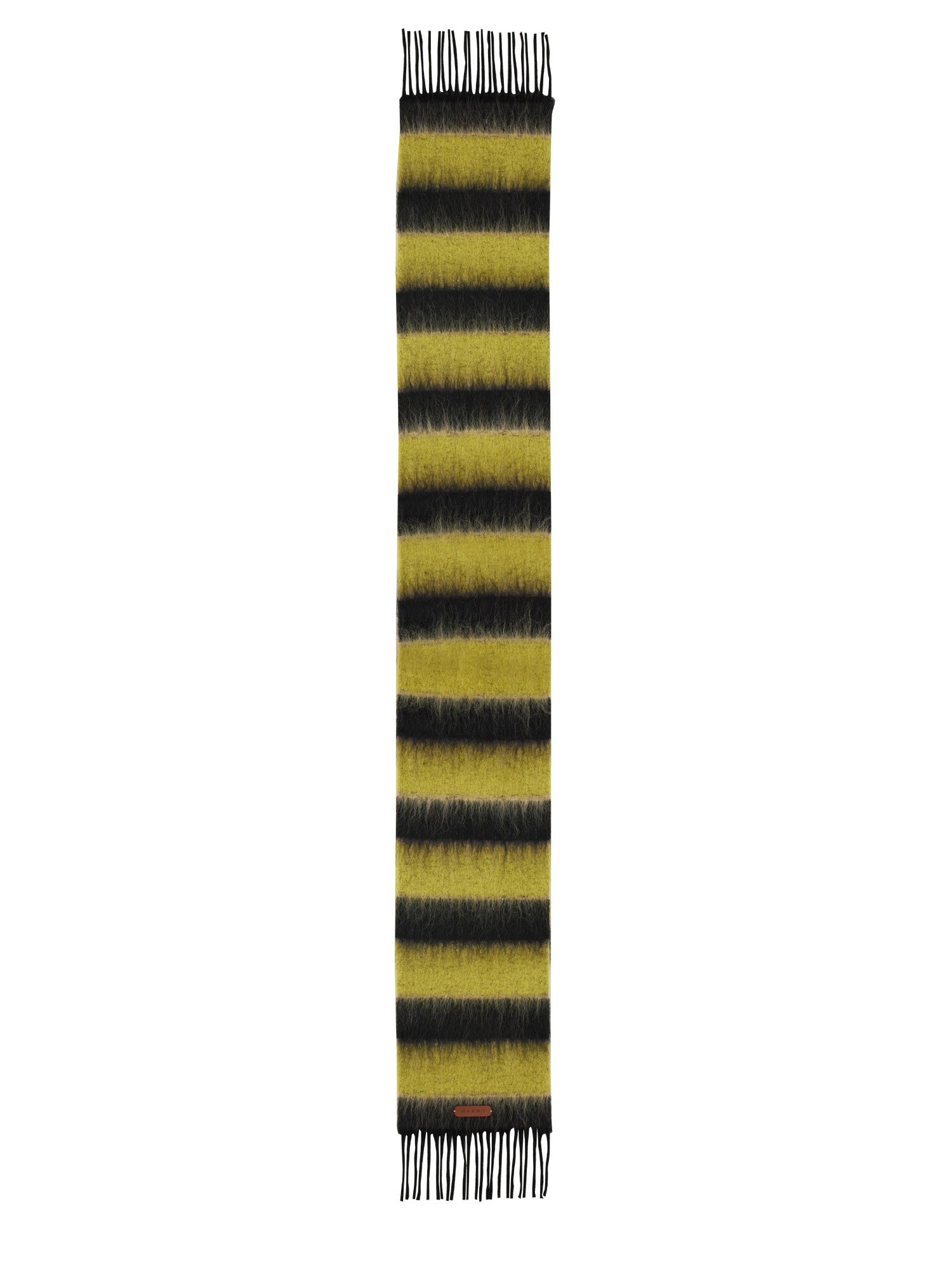 Marni Wool Blend Scarf With Striped Pattern And Fringe Detailing In Black