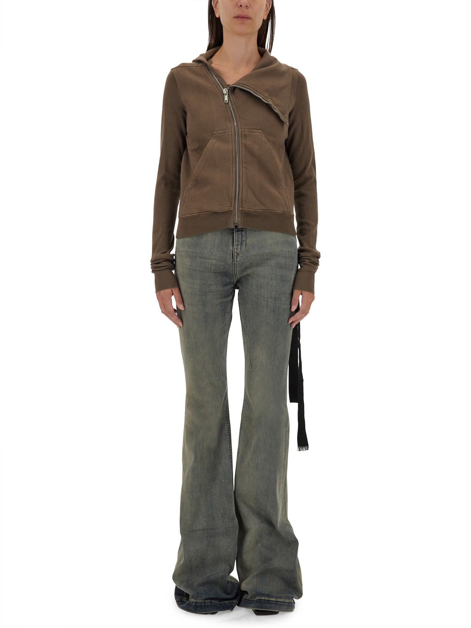 Shop Rick Owens Drkshdw Zip Sweatshirt. In Beige