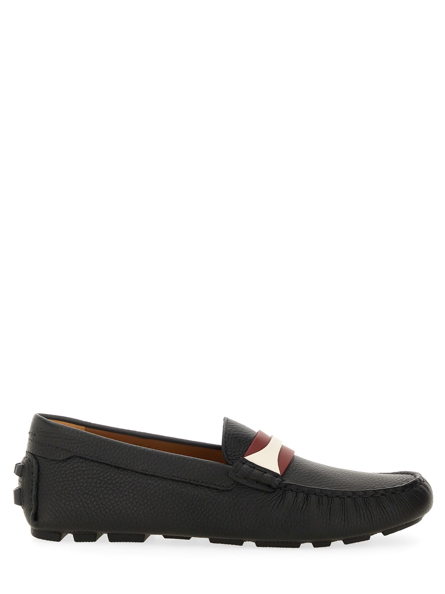 Bally Textured Leather Driver Loafers With Contrast Stripe In Black