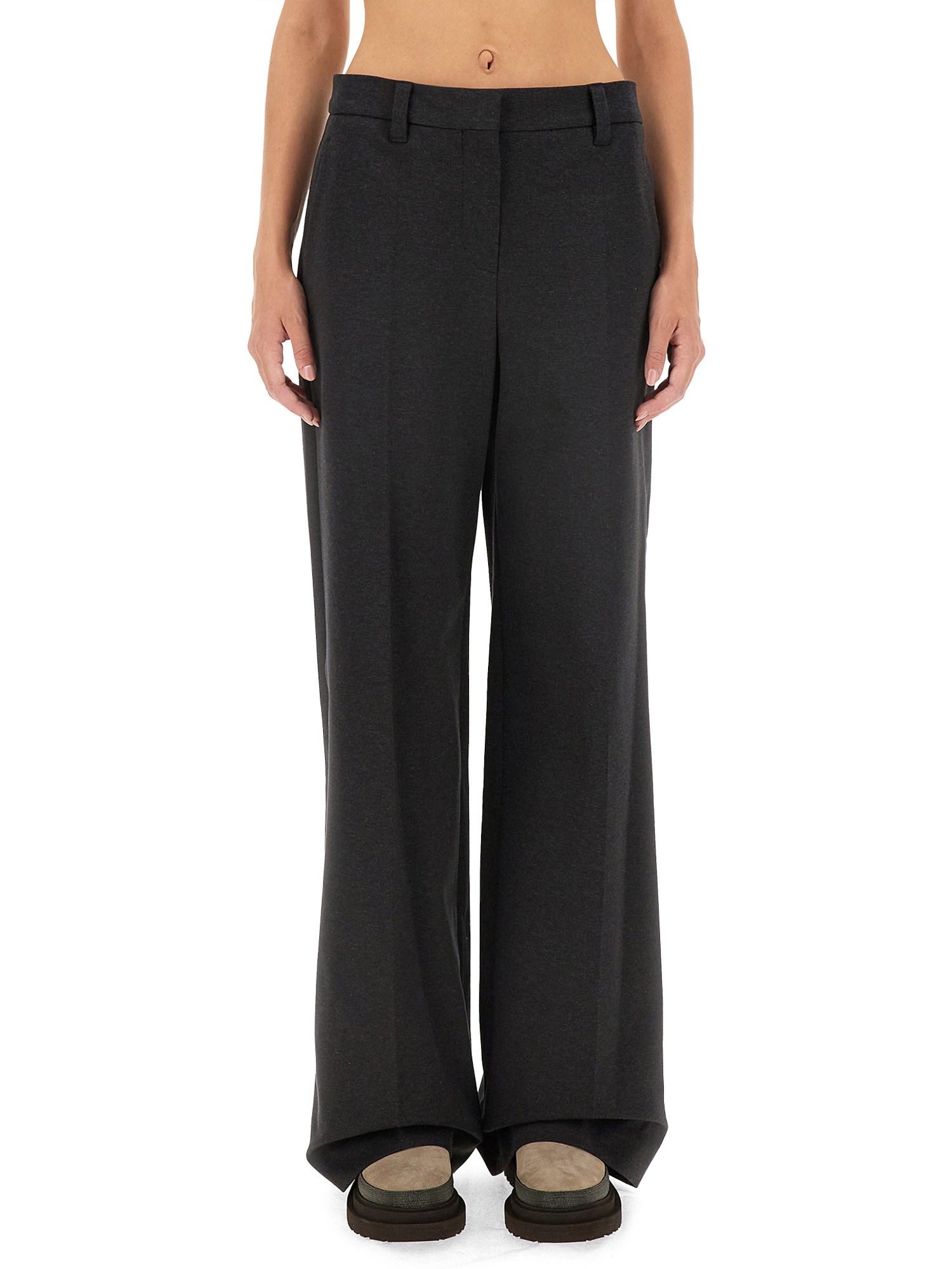 Brunello Cucinelli Poplin Wide Trousers In Grey