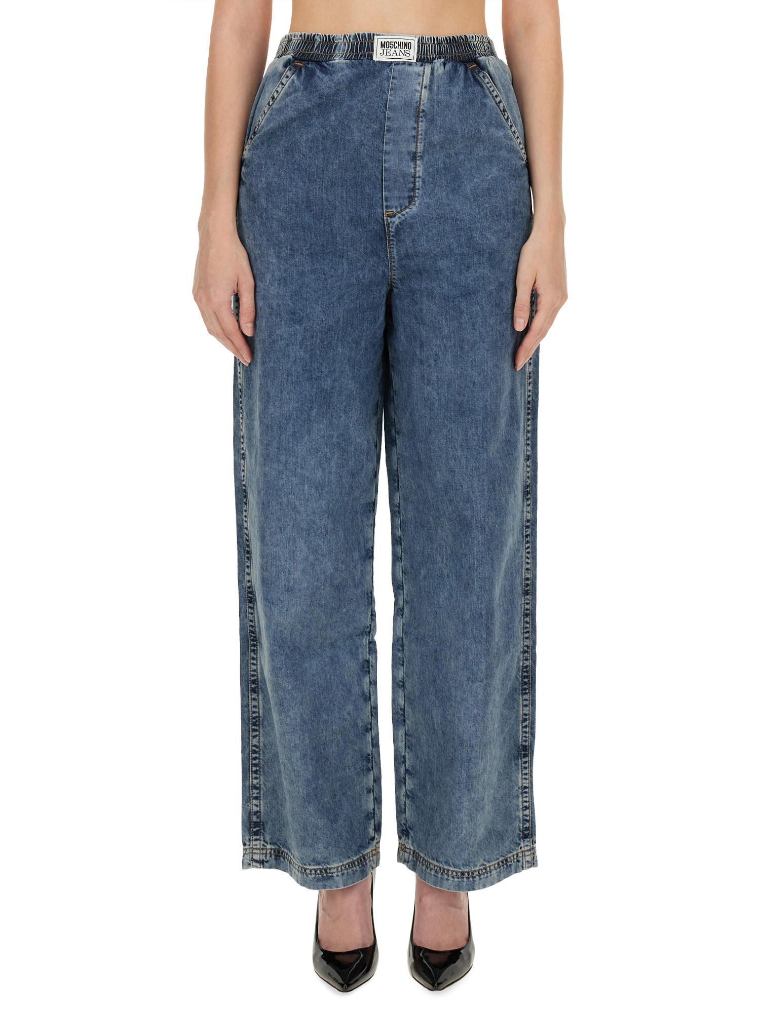 Moschino Wide Leg Cotton Jeans For Women In Denim