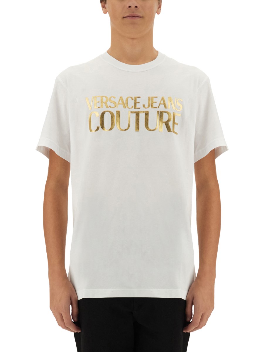 VERSACE JEANS COUTURE T-SHIRT IN JERSEY DI COTONE CON STAMPA LOGO