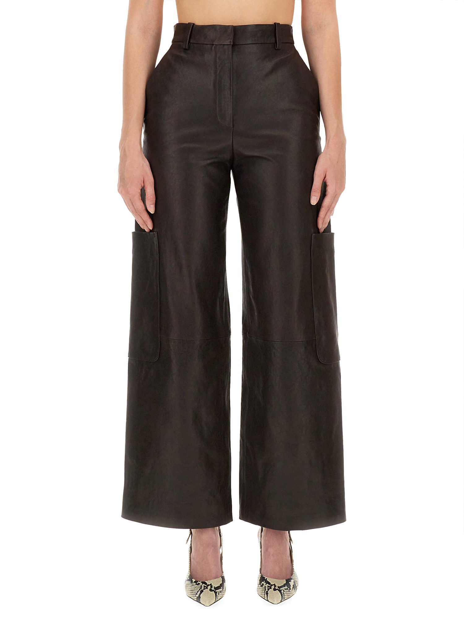 Khaite Wide Leg Cargo Trousers With Multiple Pockets In Brown