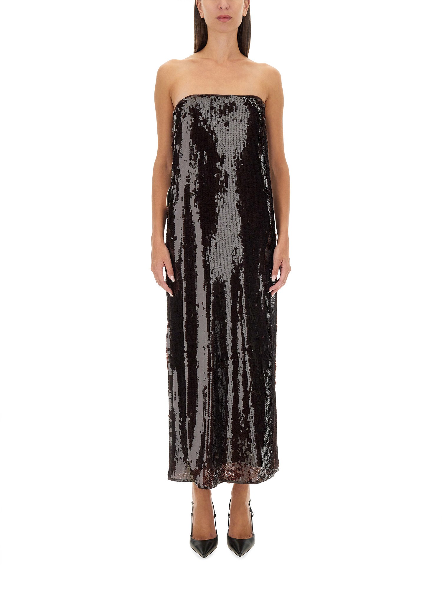 Staud Casey Sequined Maxi Dress In Brown