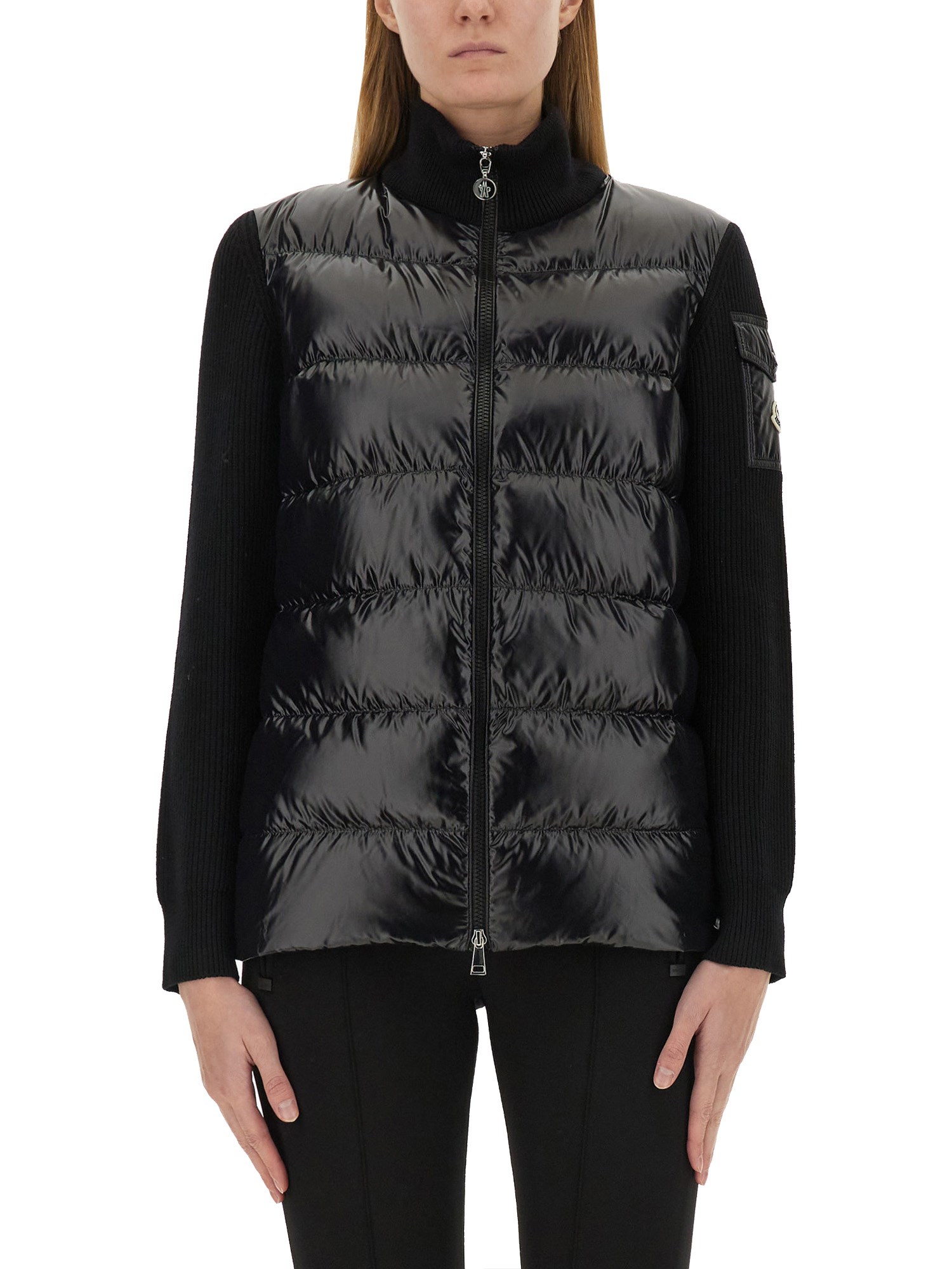Moncler Down-panelled High-neck Wool Cardigan In Black
