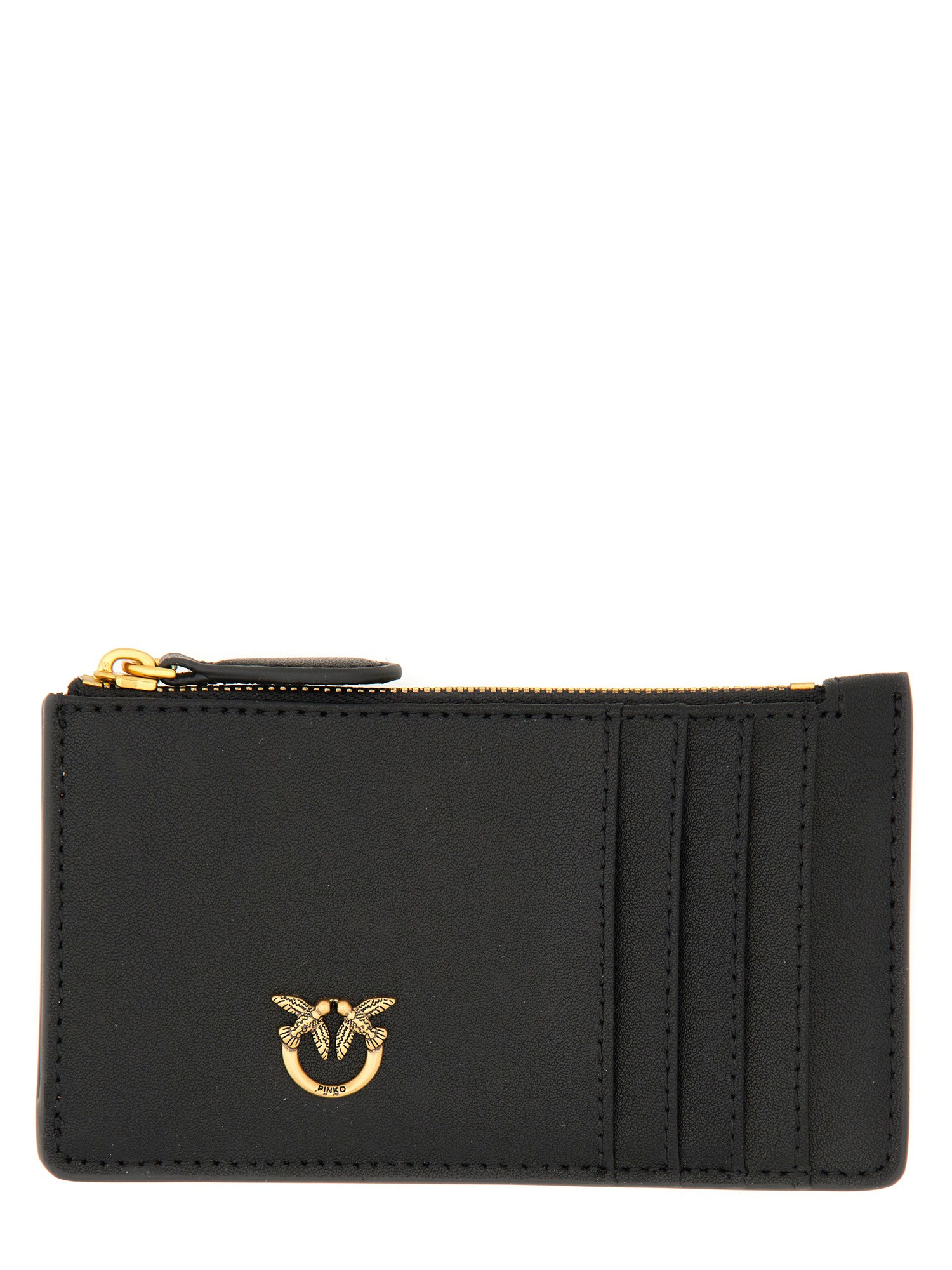 Shop Pinko Leather Card Holder In Black