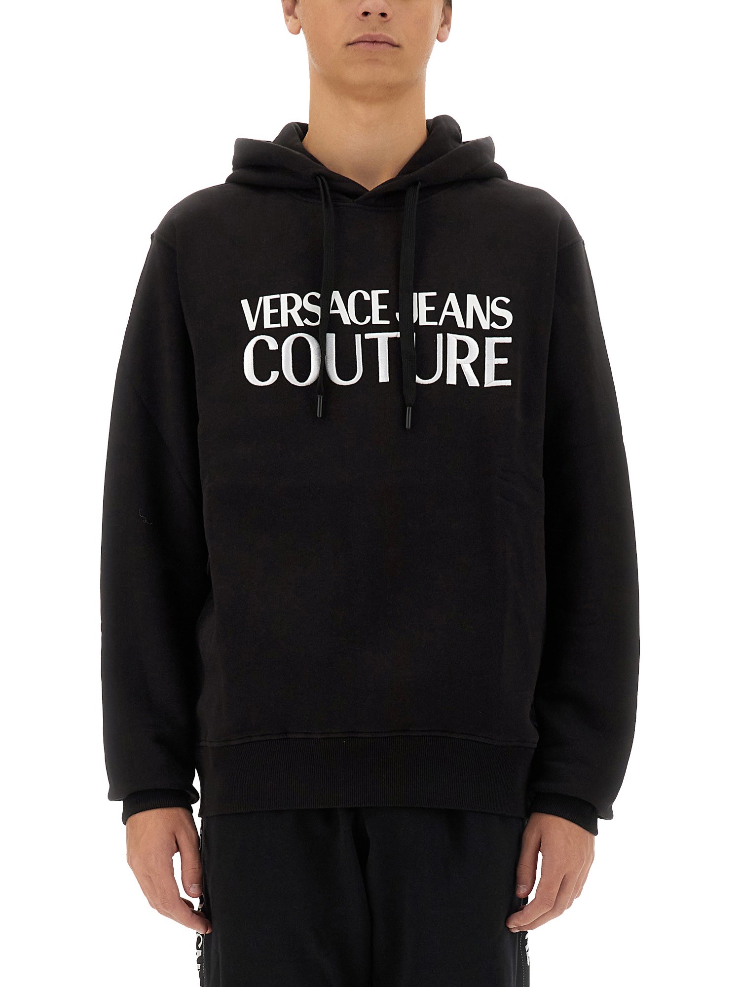 Versace Jeans Couture Black Regular Fit Sweatshirt With Bold Logo Print In Black