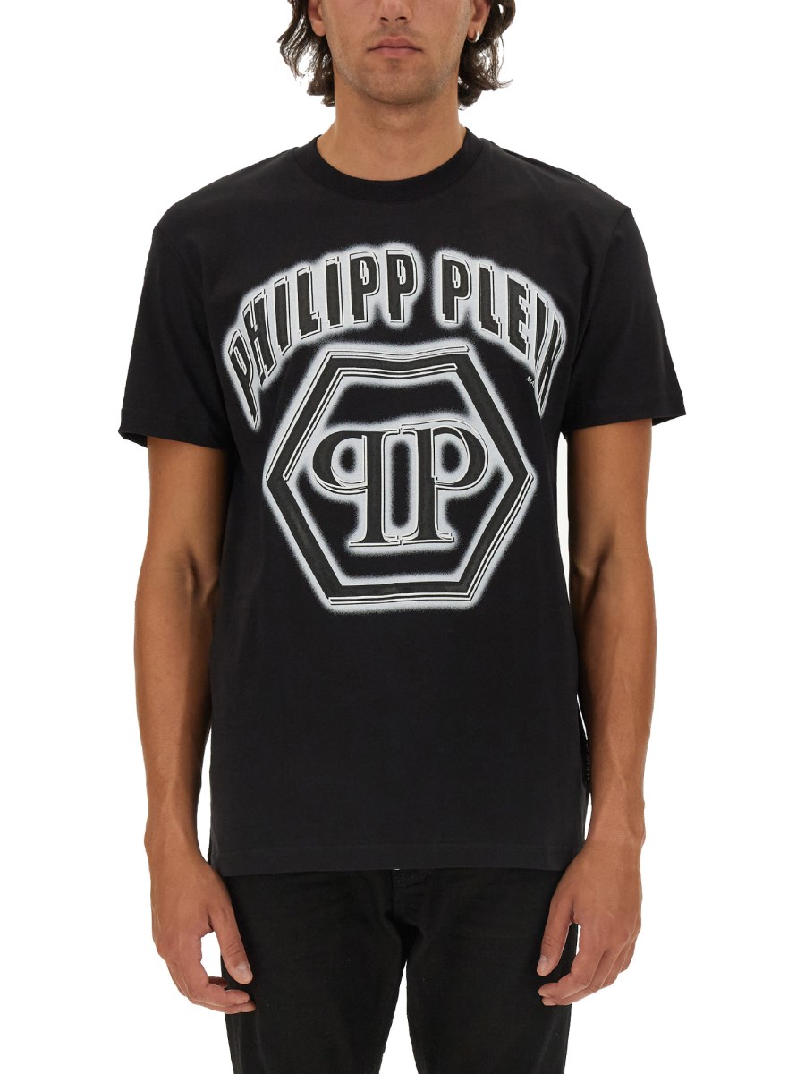 PHILIPP PLEIN T-SHIRT IN JERSEY DI COTONE CON STAMPA LOGO