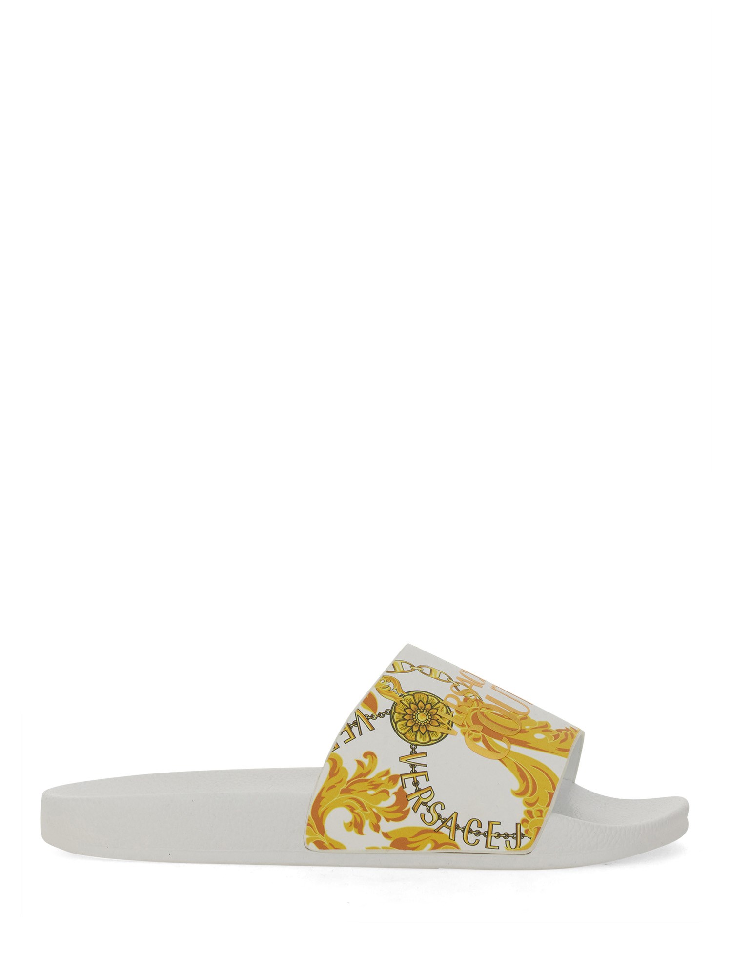 Shop Versace Jeans Couture Slide Sandal With Logo In White