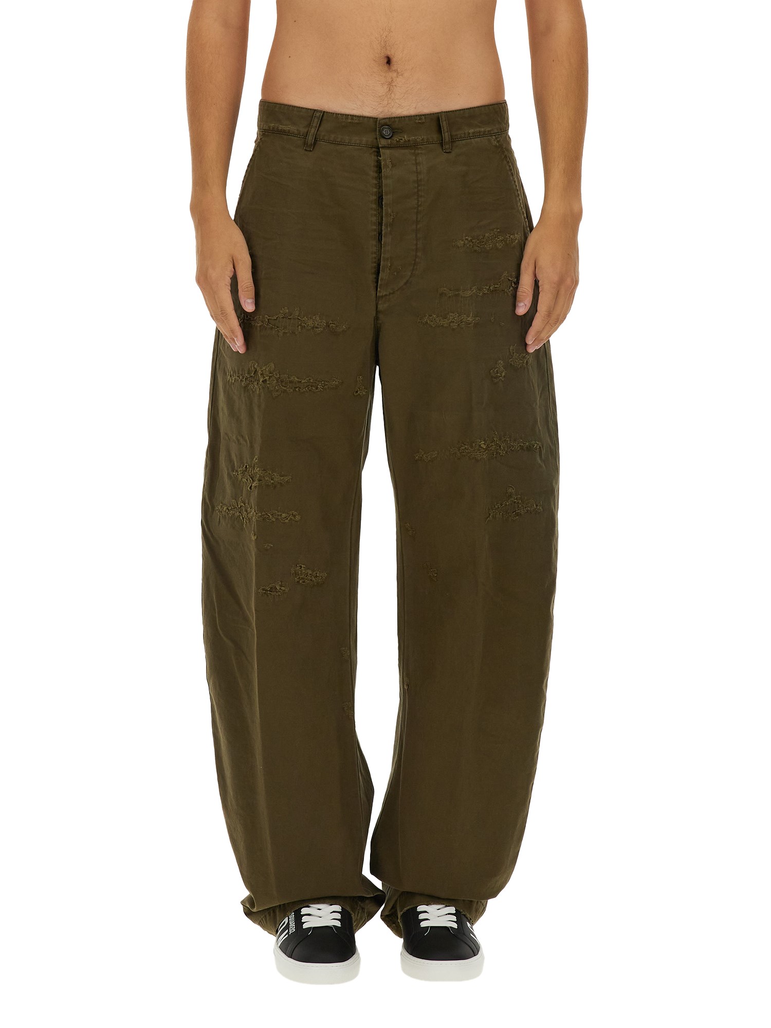 Shop Dsquared2 Ripped Big Chino Pants In Military Green