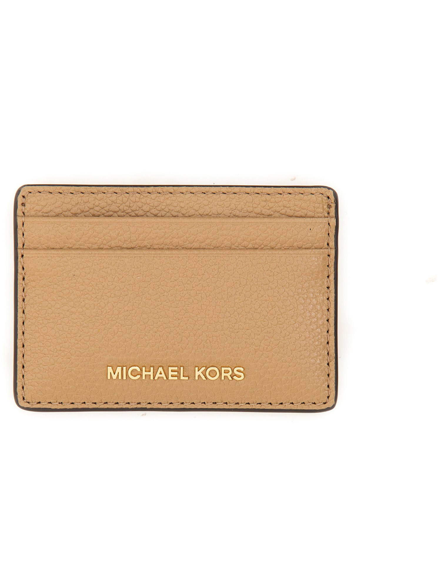 Shop Michael Michael Kors Card Holder With Logo In Beige