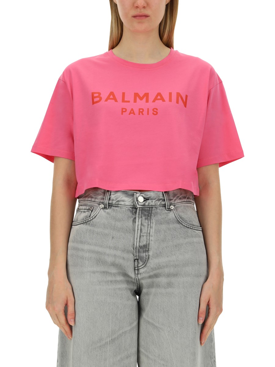 BALMAIN T-SHIRT IN JERSEY DI COTONE CON STAMPA LOGO