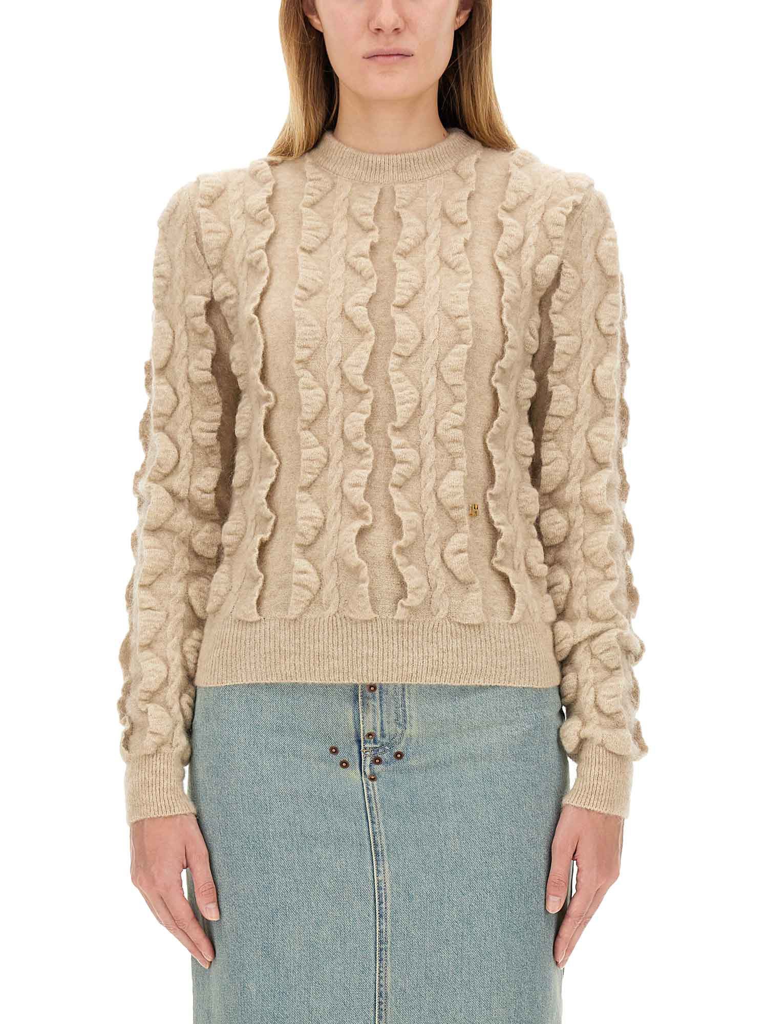 Moschino Ruffled Wool Blend Cardigan In Beige