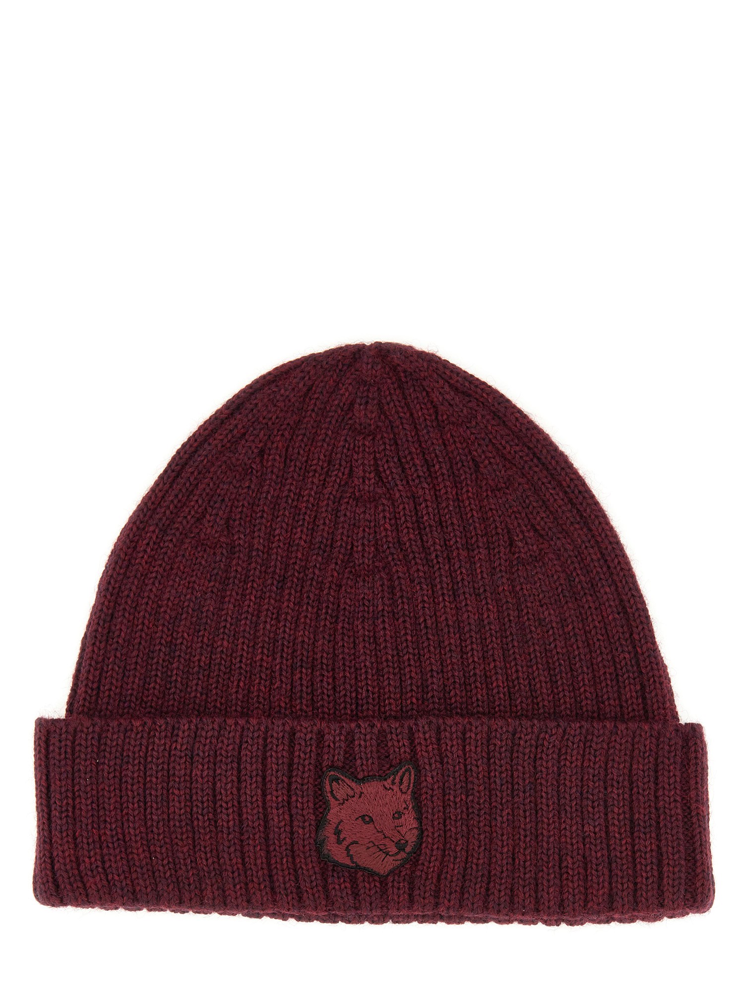 Maison Kitsuné Beanie Hat With Fox Head In Red