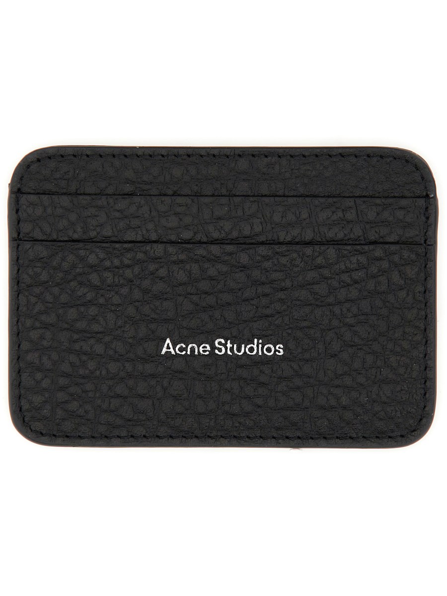 ACNE STUDIOS PORTACARTE IN PELLE MARTELLATA CON LOGO