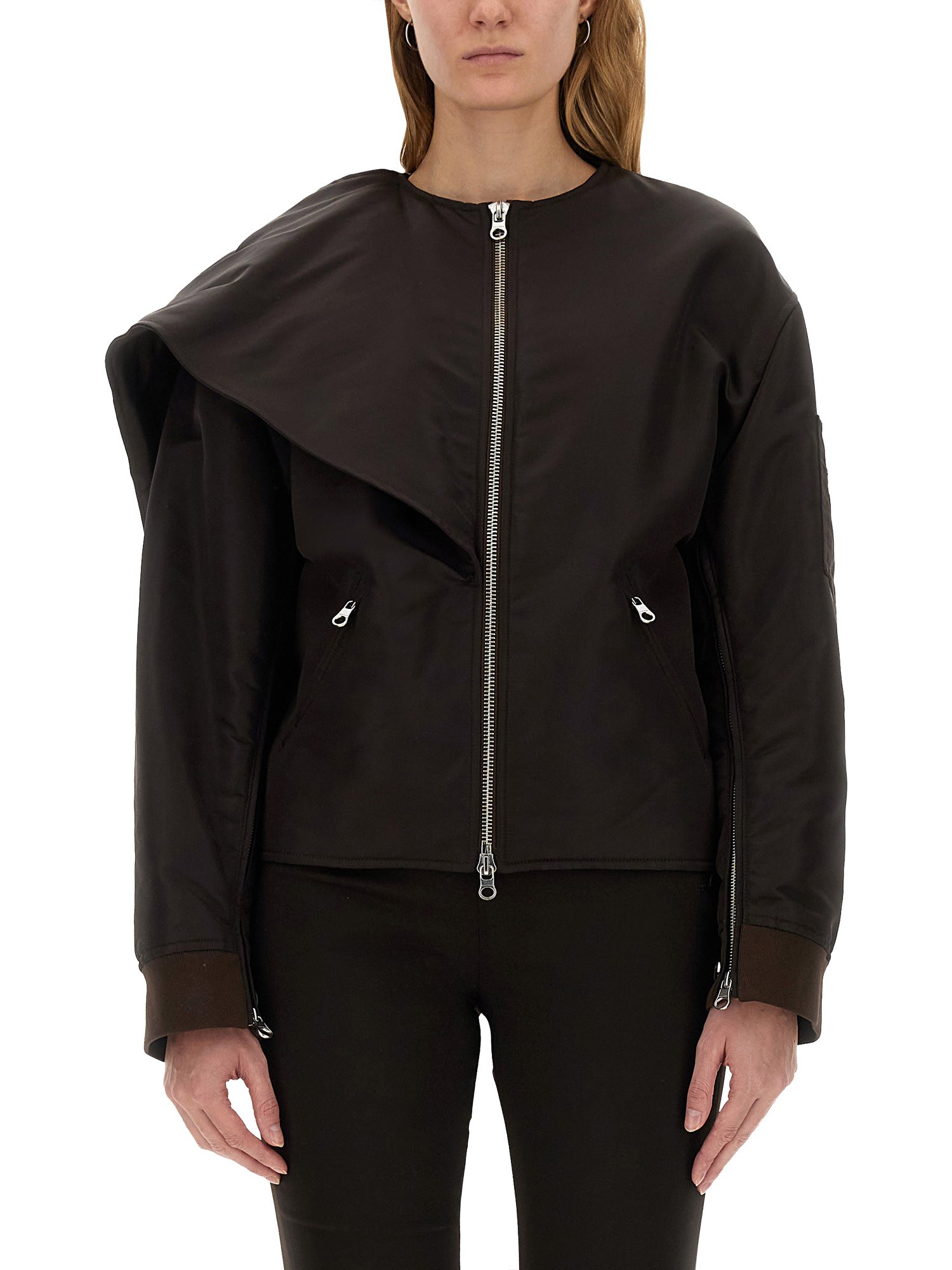 Shop Courrèges Bow Neck Bomber Jacket In Brown