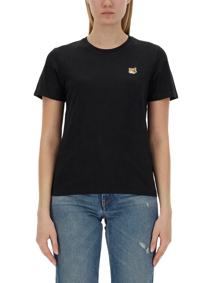 MAISON KITSUNÉ T-SHIRT IN JERSEY DI COTONE CON PATCH FOX