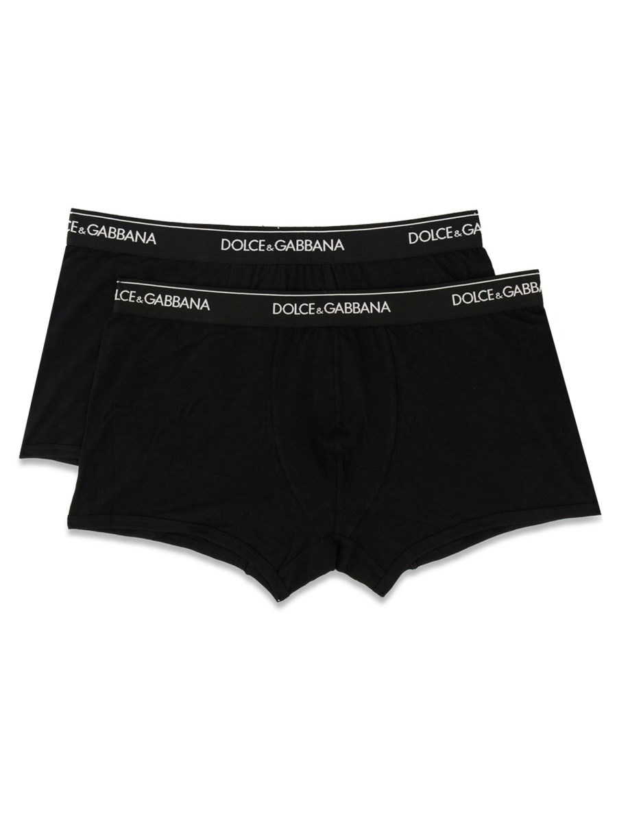 DOLCE & GABBANA CONFEZIONE DA DUE BOXER IN COTONE CON ELASTICO LOGATO