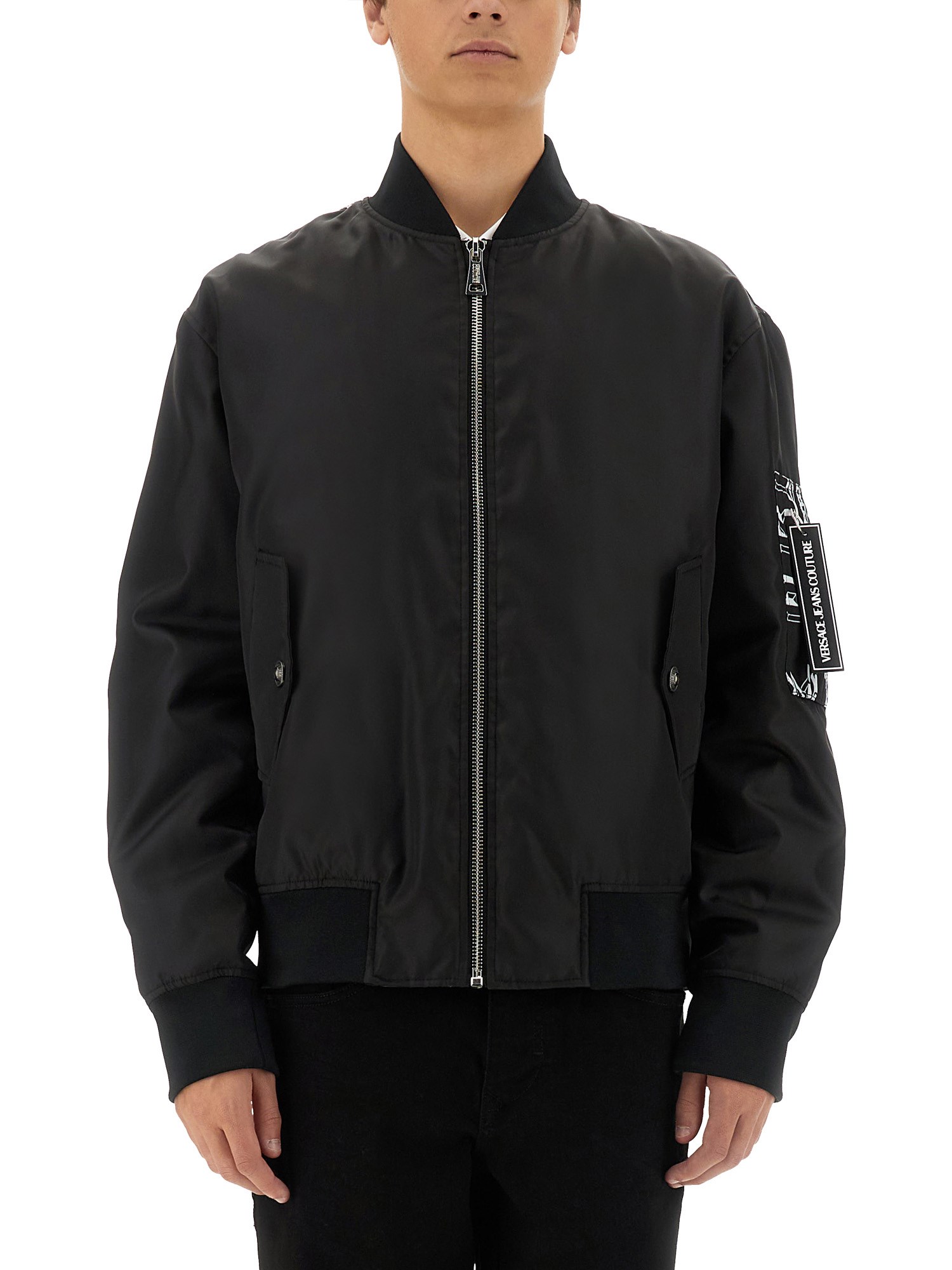 Shop Versace Jeans Couture Bomber Jacket With Logo In White