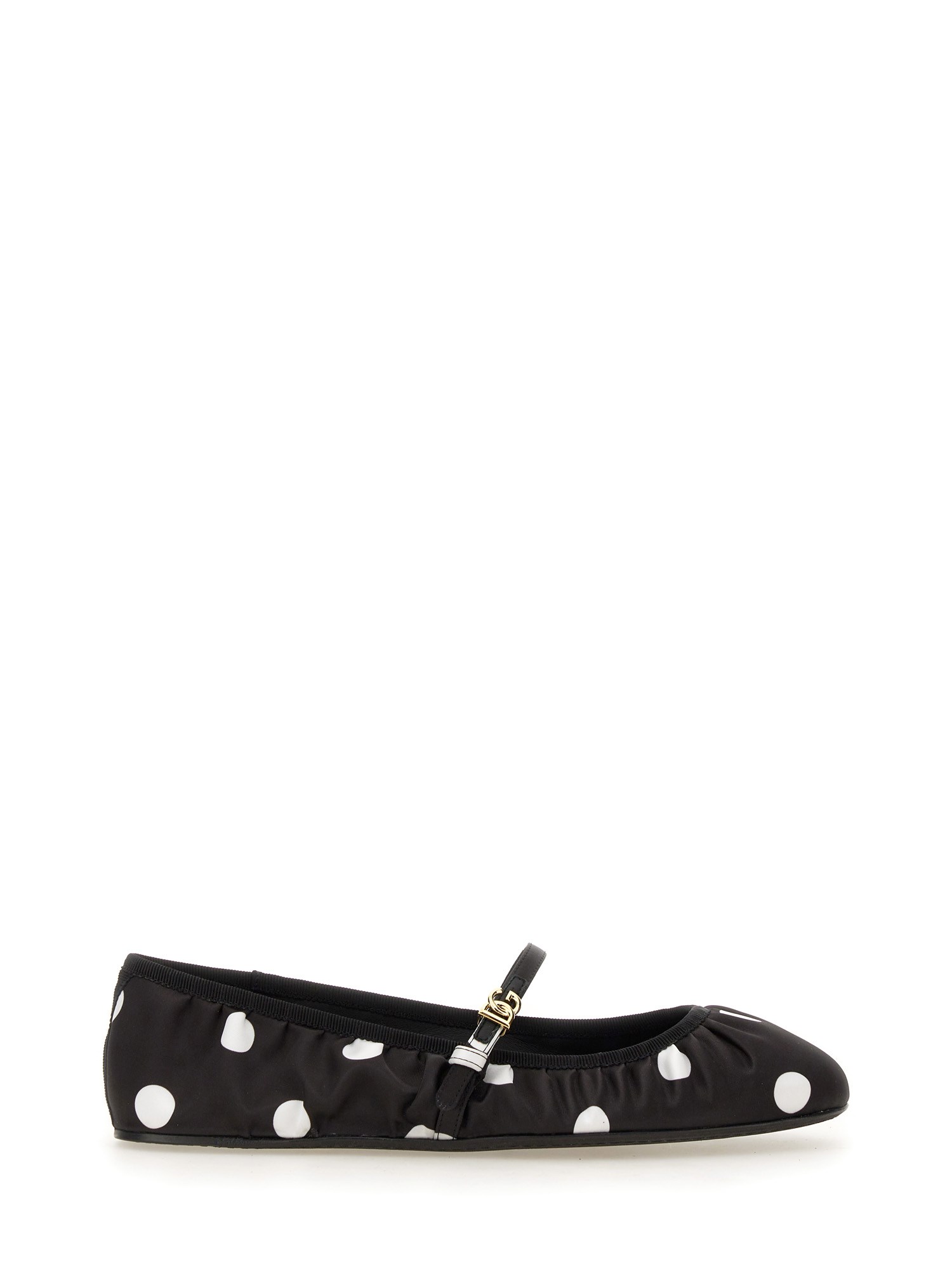 Dolce & Gabbana Odette Polka-dot Satin Ballet Flats In Black