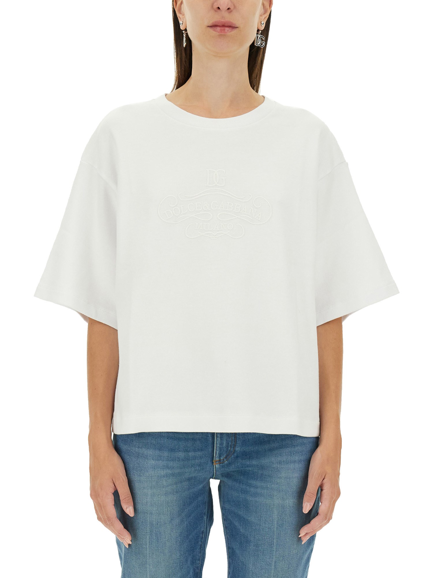 Shop Dolce & Gabbana T-shirt With Lettering Logo In White