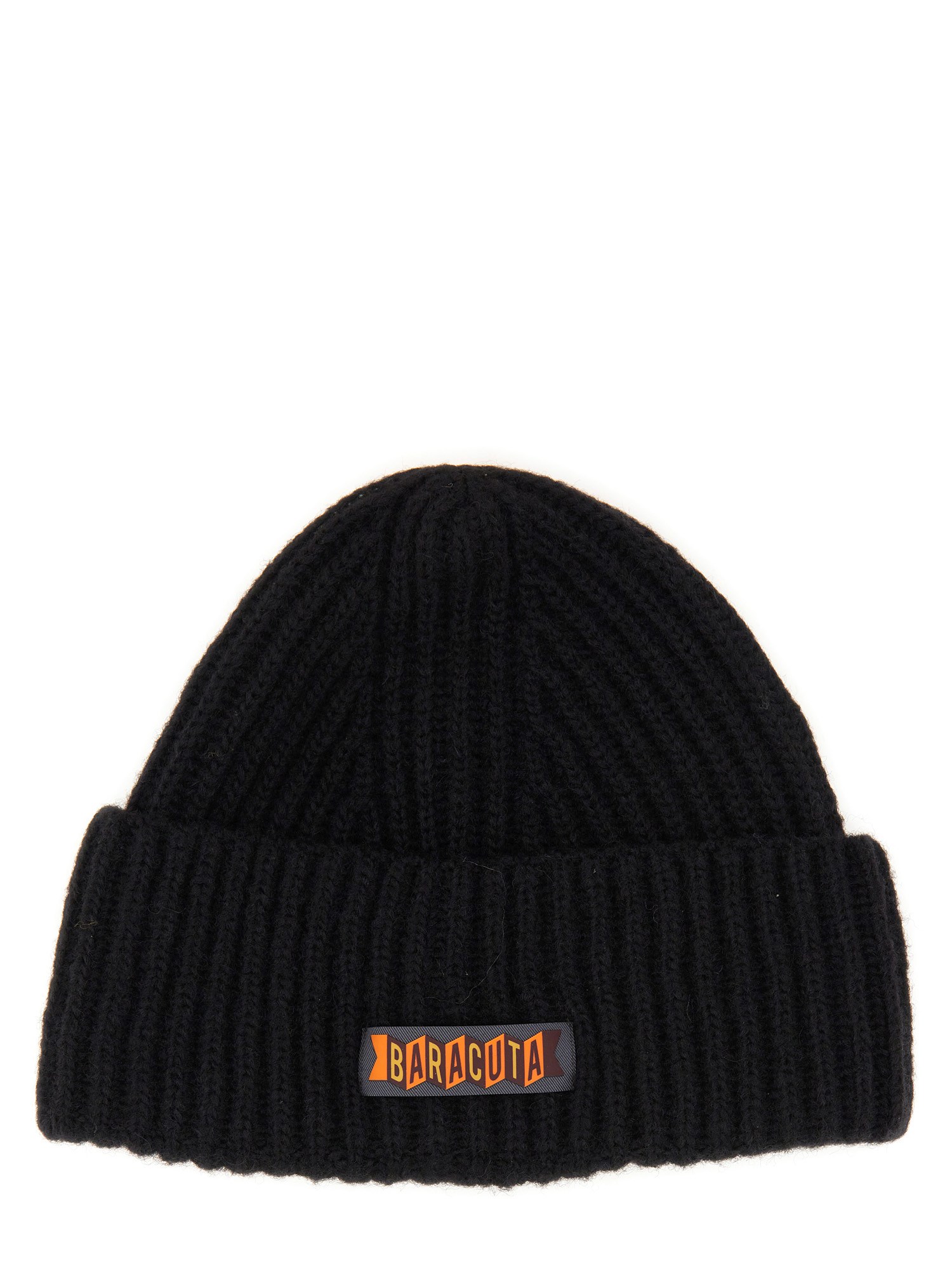 Baracuta Logo Patch Beanie Hat With Folded Cuff In Black
