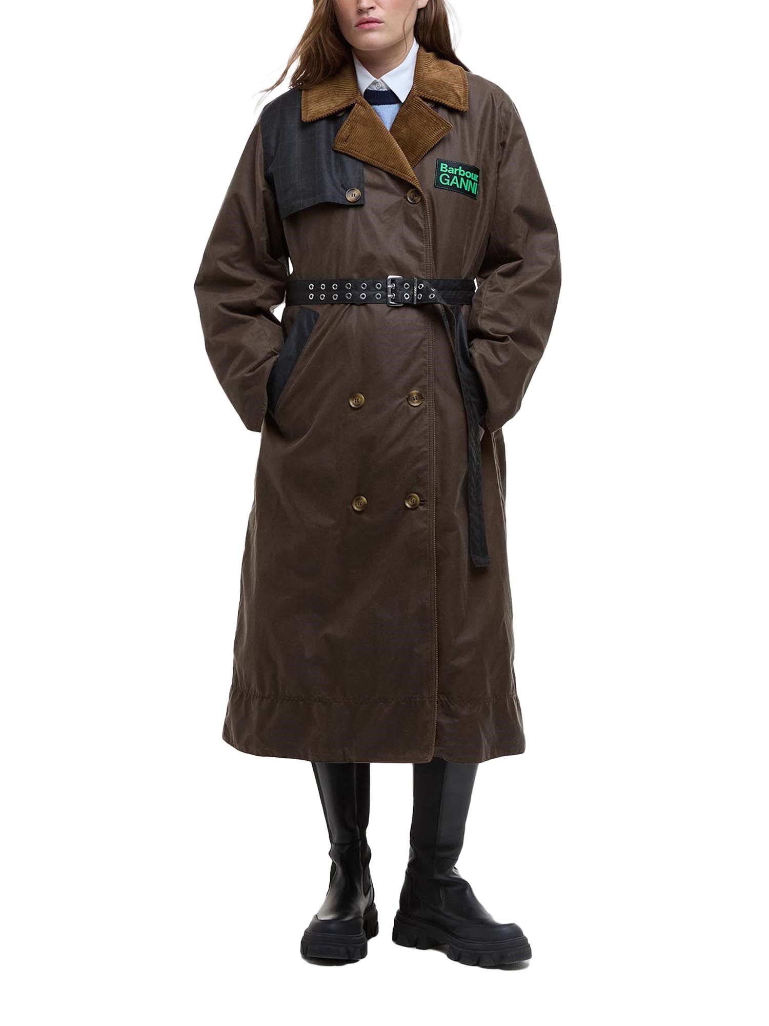 Barbour X Ganni Waxed Colorblock Trench Coat In Green