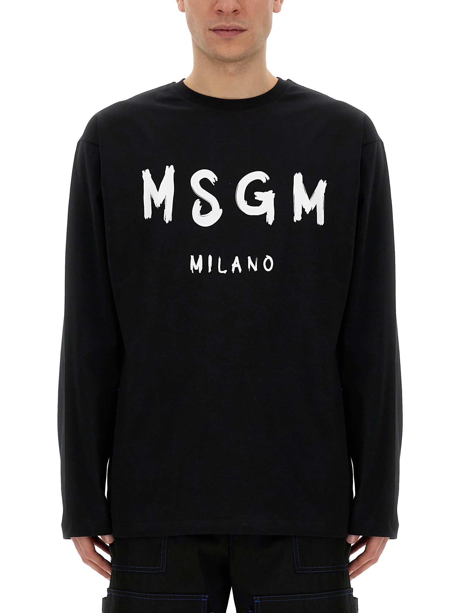 Shop Msgm T-shirt With Brushed Logo In Black