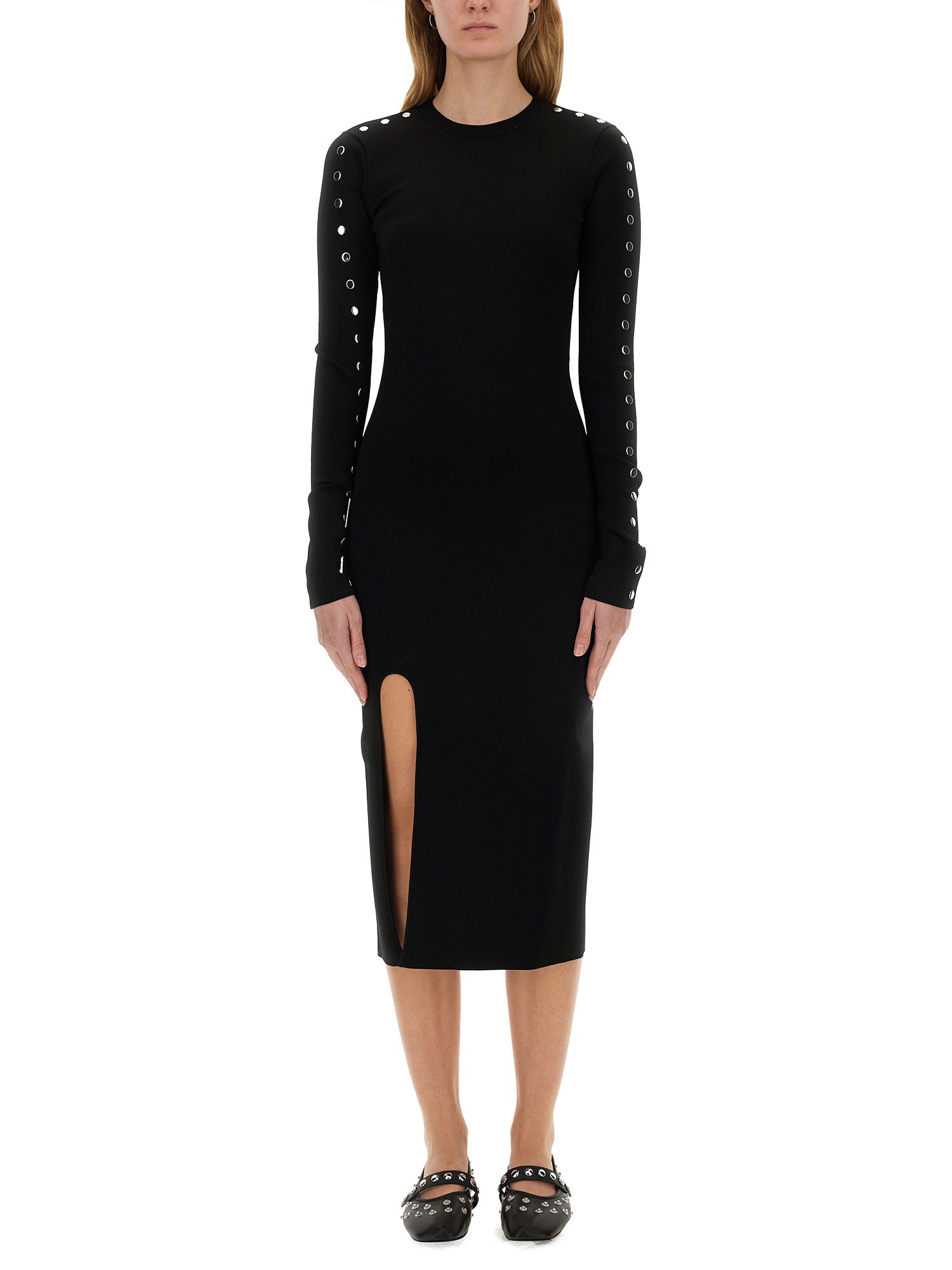Stella Mccartney Studded Long Sleeve Midi Dress In Black