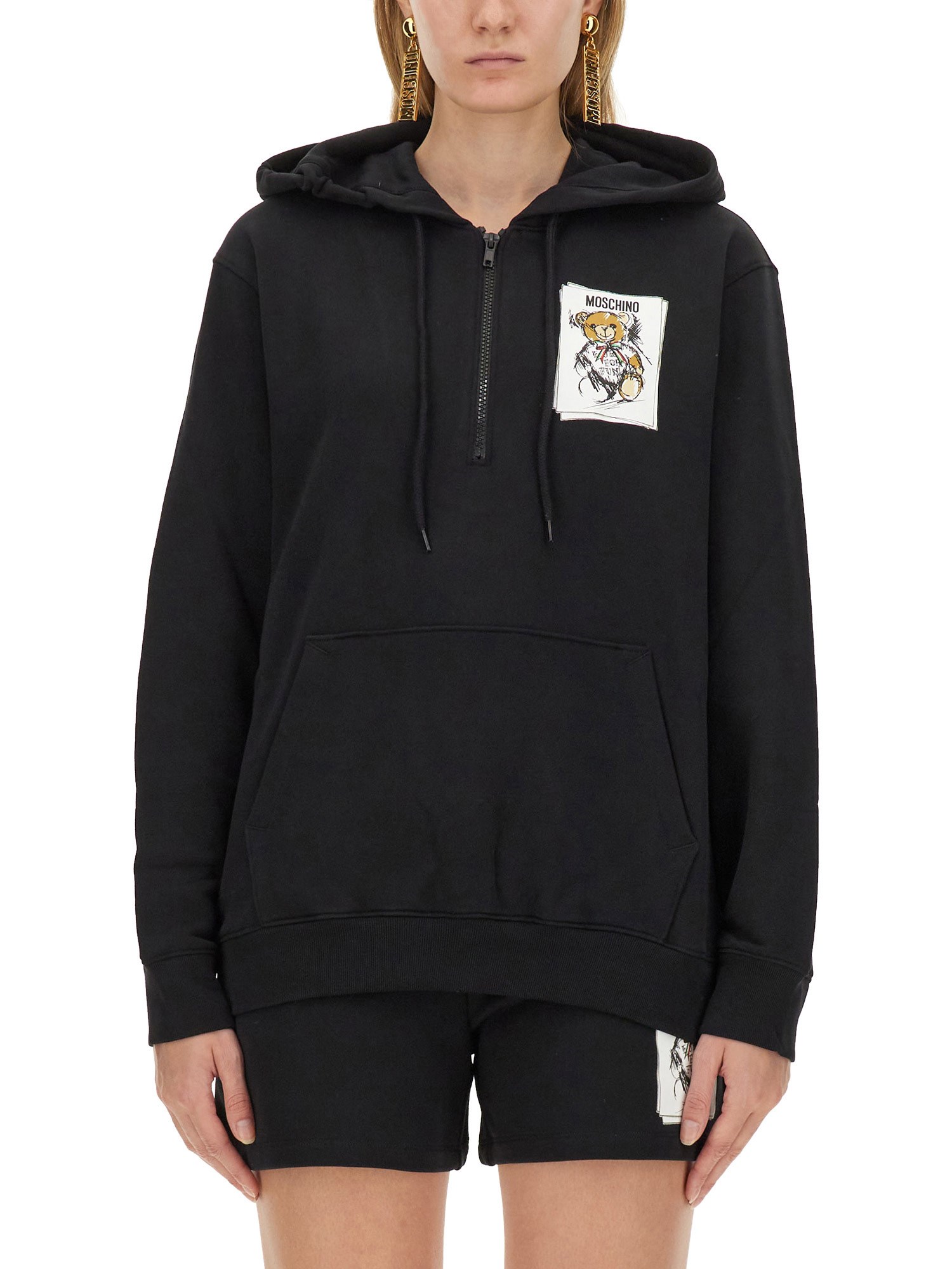 Moschino Hooded Teddy Bear Sweatshirt In Black