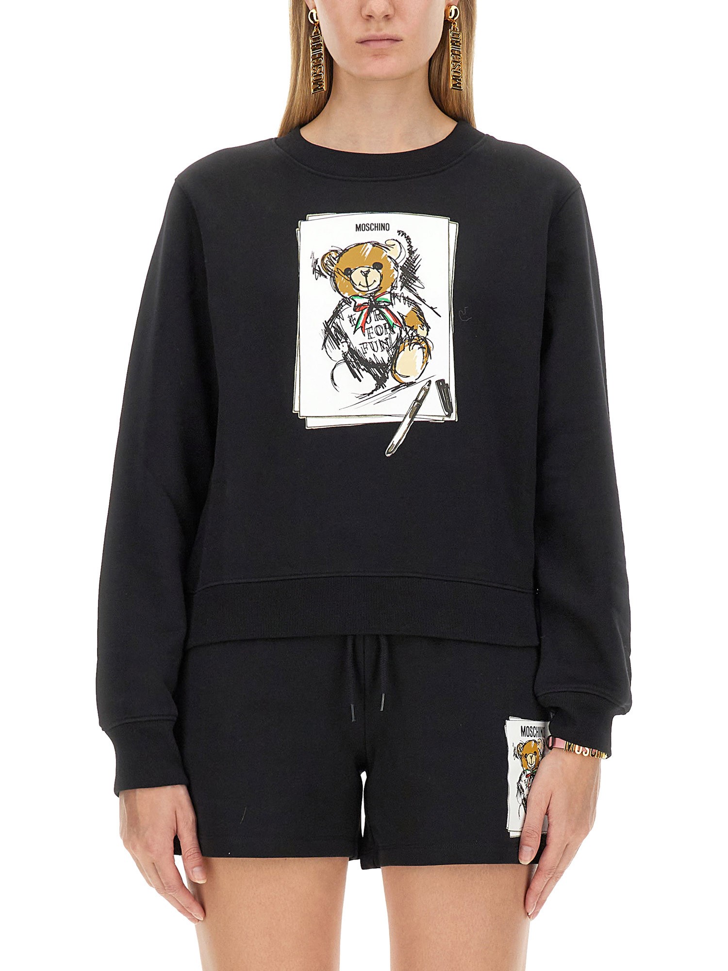 Shop Moschino Teddy Print Sweatshirt In Black