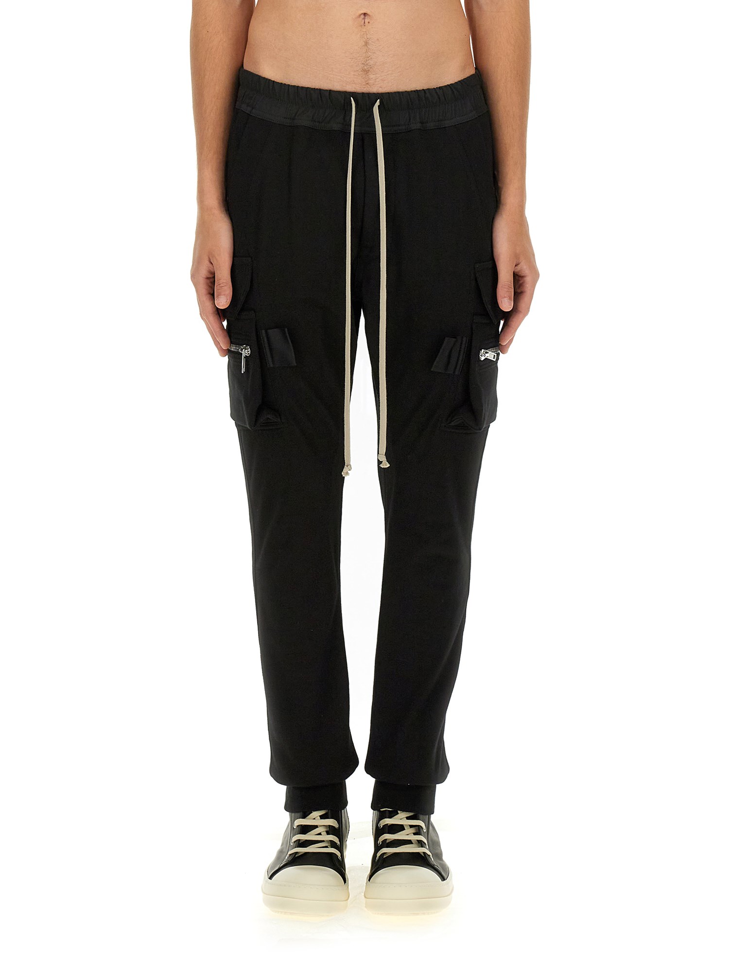 Rick Owens Elastic Waistband Trousers With Side And Back Pockets In Black