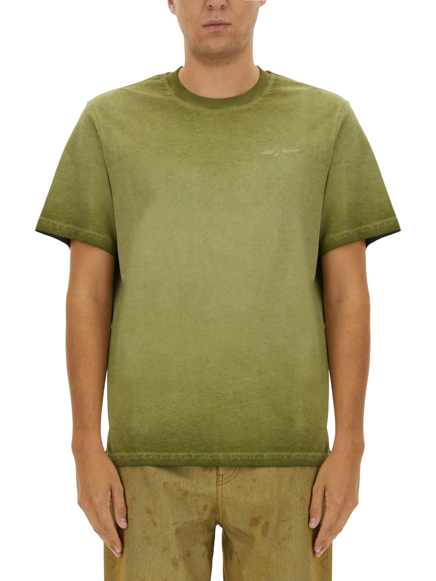 Msgm Round Neck Logo Print T-shirt In Green