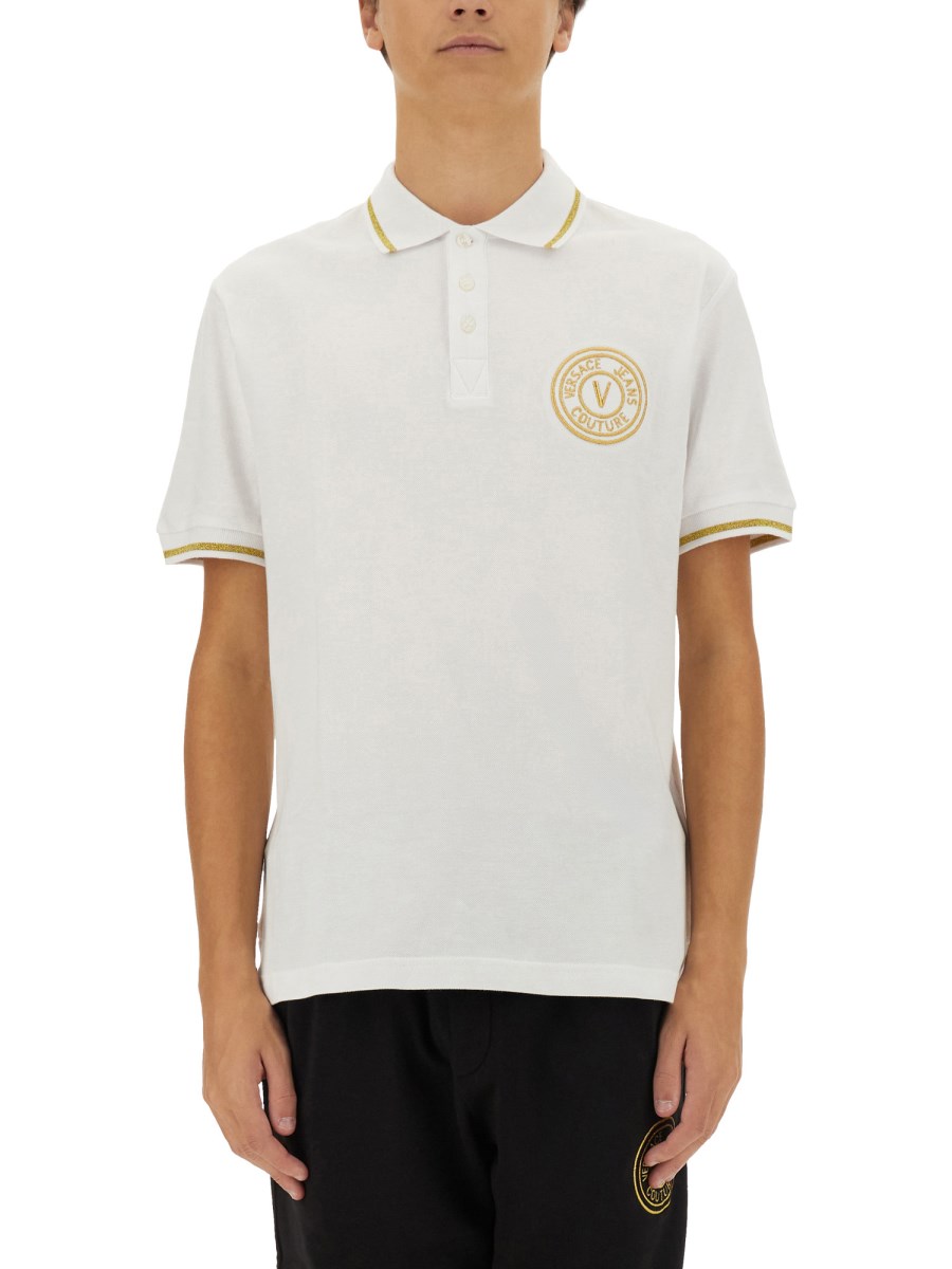 VERSACE JEANS COUTURE POLO V-EMBLEM IN COTONE