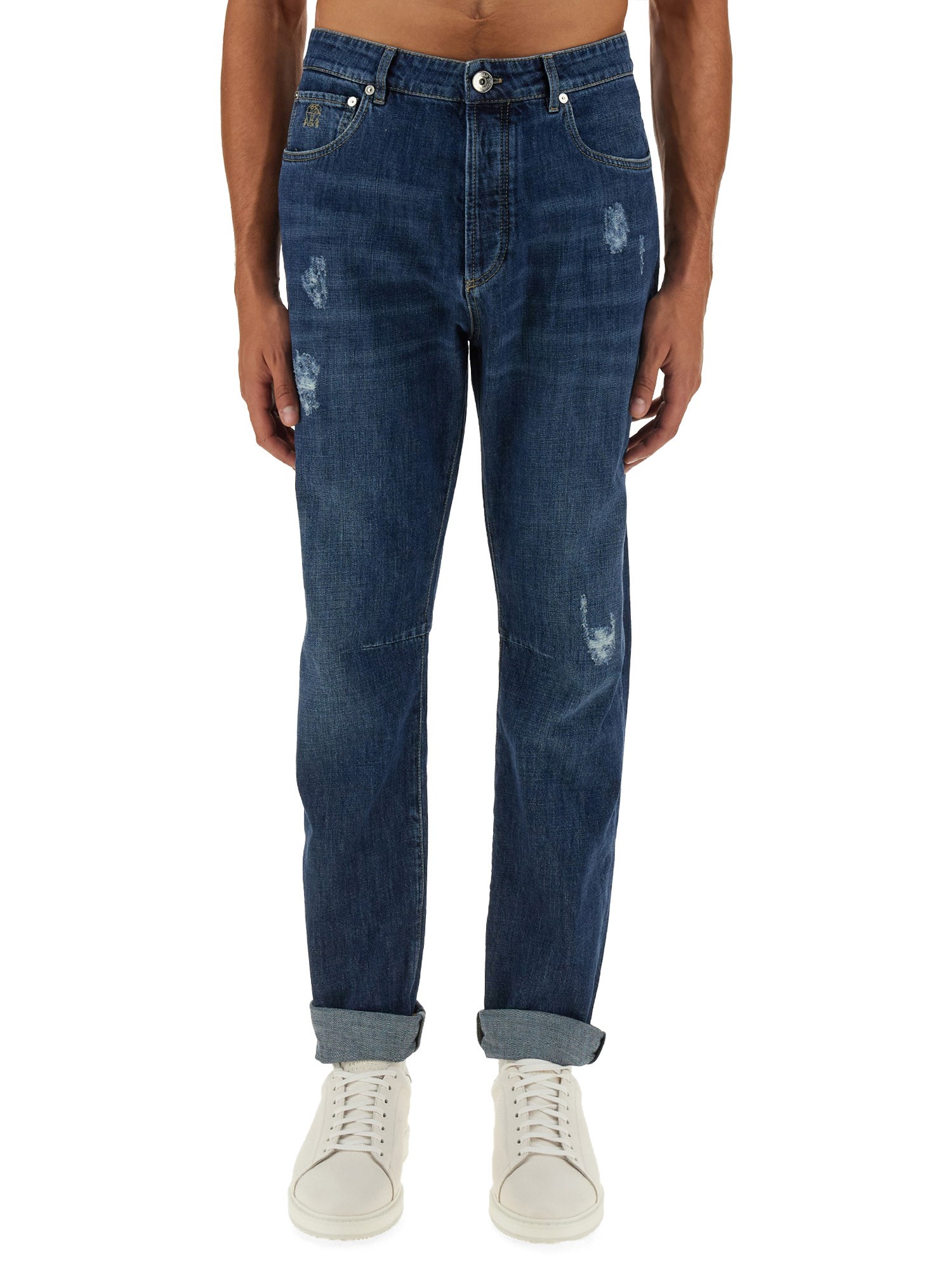 Brunello Cucinelli Distressed Denim Jeans Tears In Denim