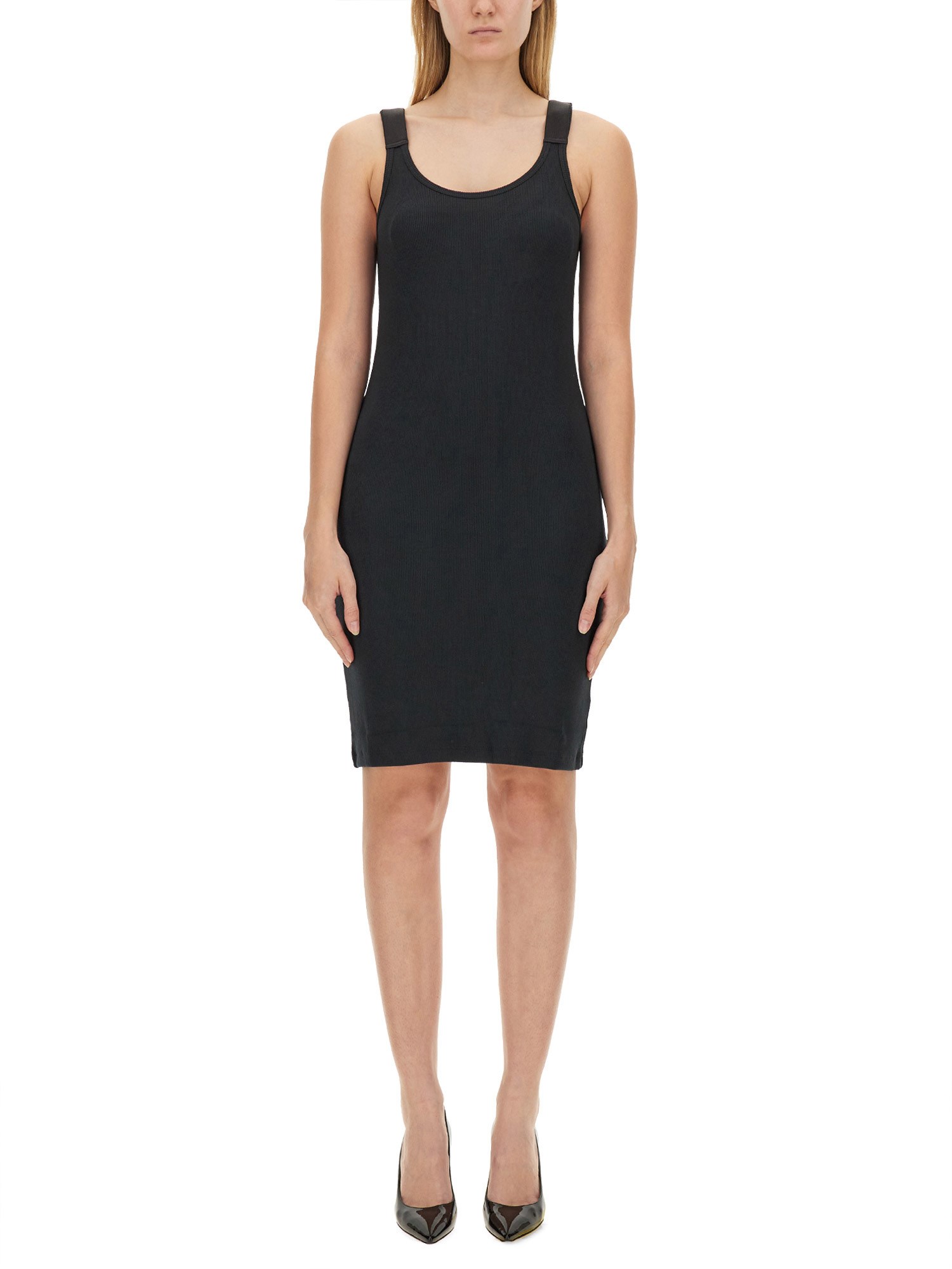 Helmut Lang Ribbed Texture Scoop Neckline Slim Fit In Black