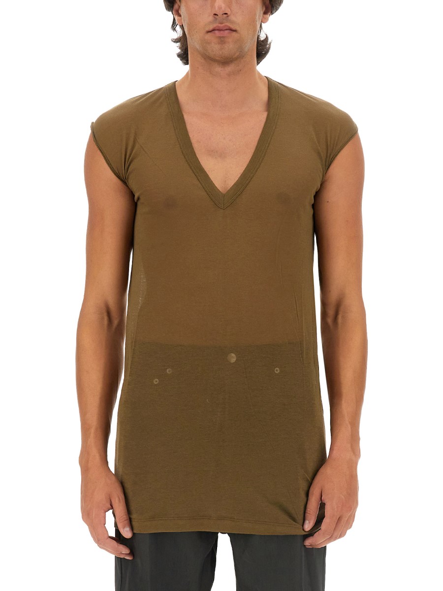 RICK OWENS T-SHIRT CON SCOLLO A V IN JERSEY DI COTONE