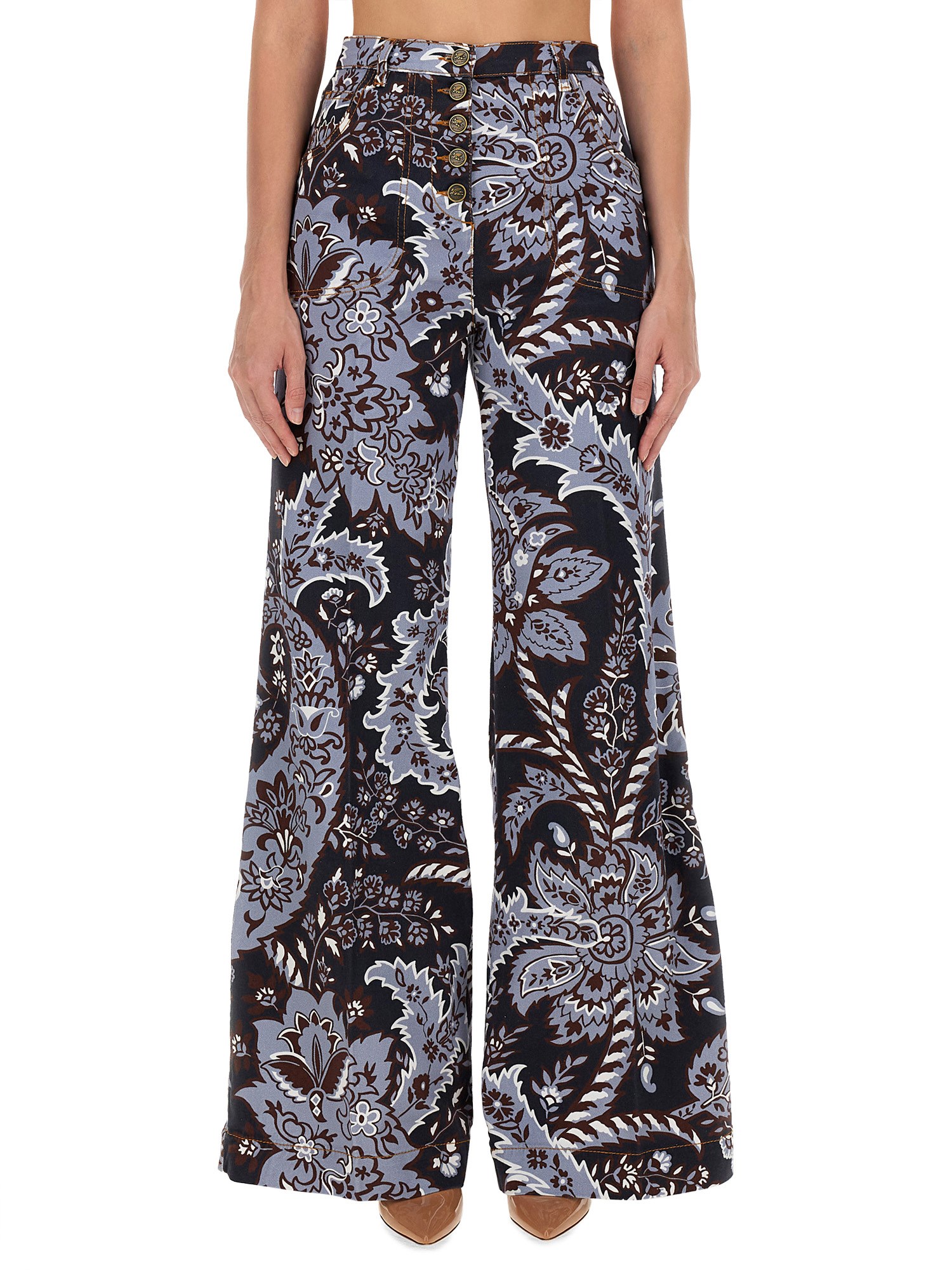 Etro Flared Jeans With Paisley Print In Multicolour